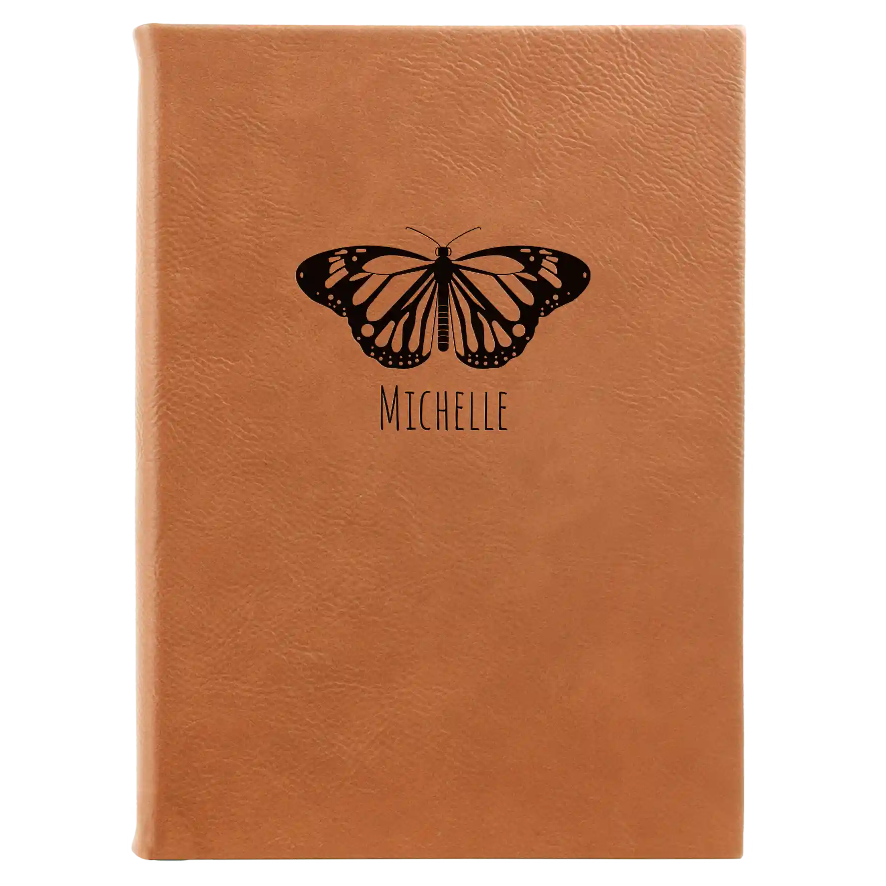 Large rawhide leatherette sketch book laser etched with 'Butterfly Name' design