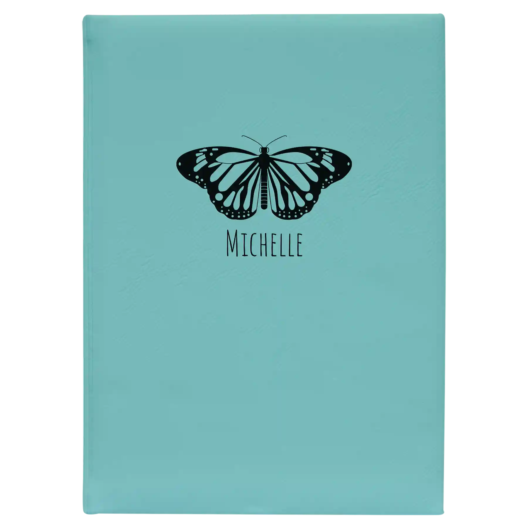 Large teal leatherette journal laser etched with 'Butterfly Name' design