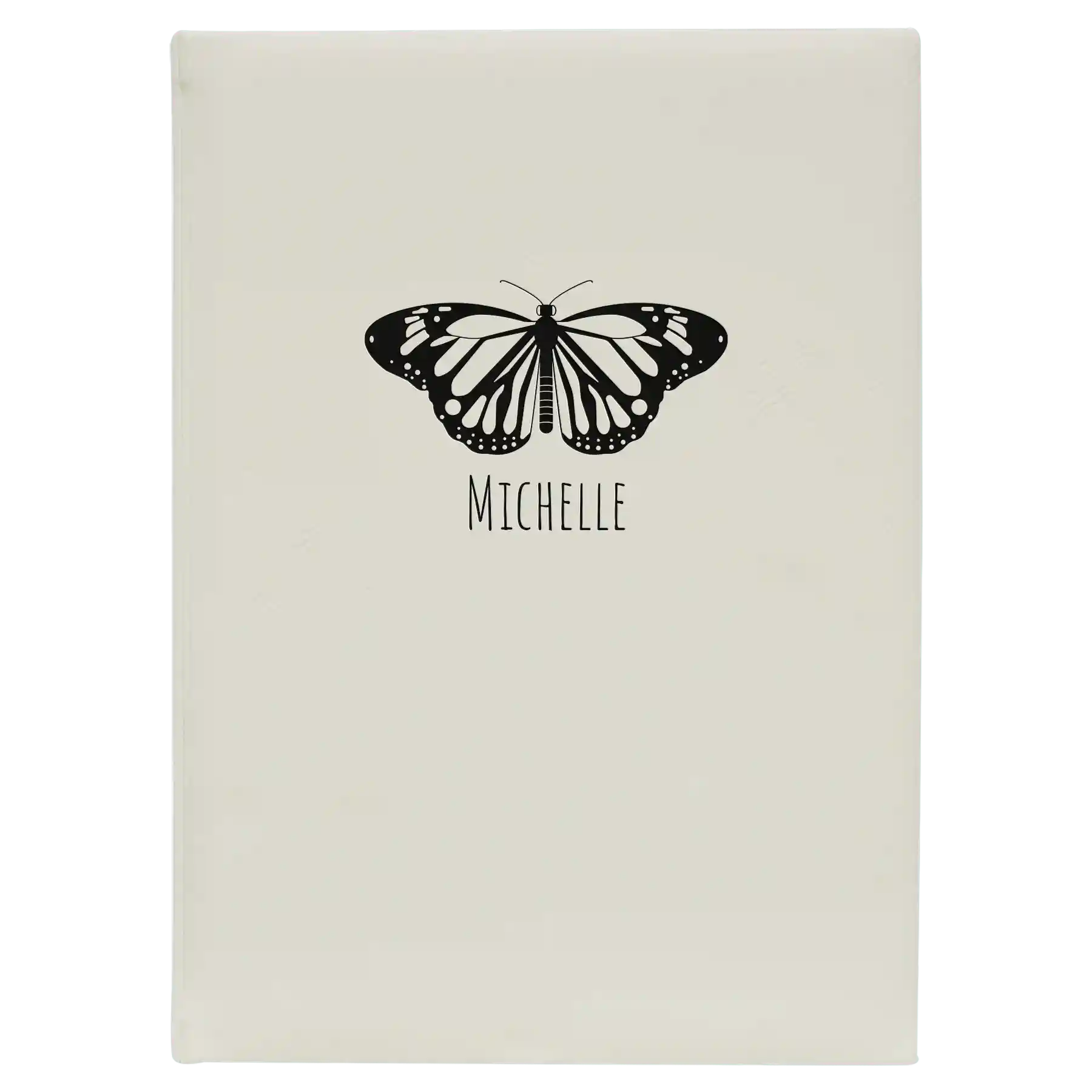 Large white leatherette journal laser etched with 'Butterfly Name' design