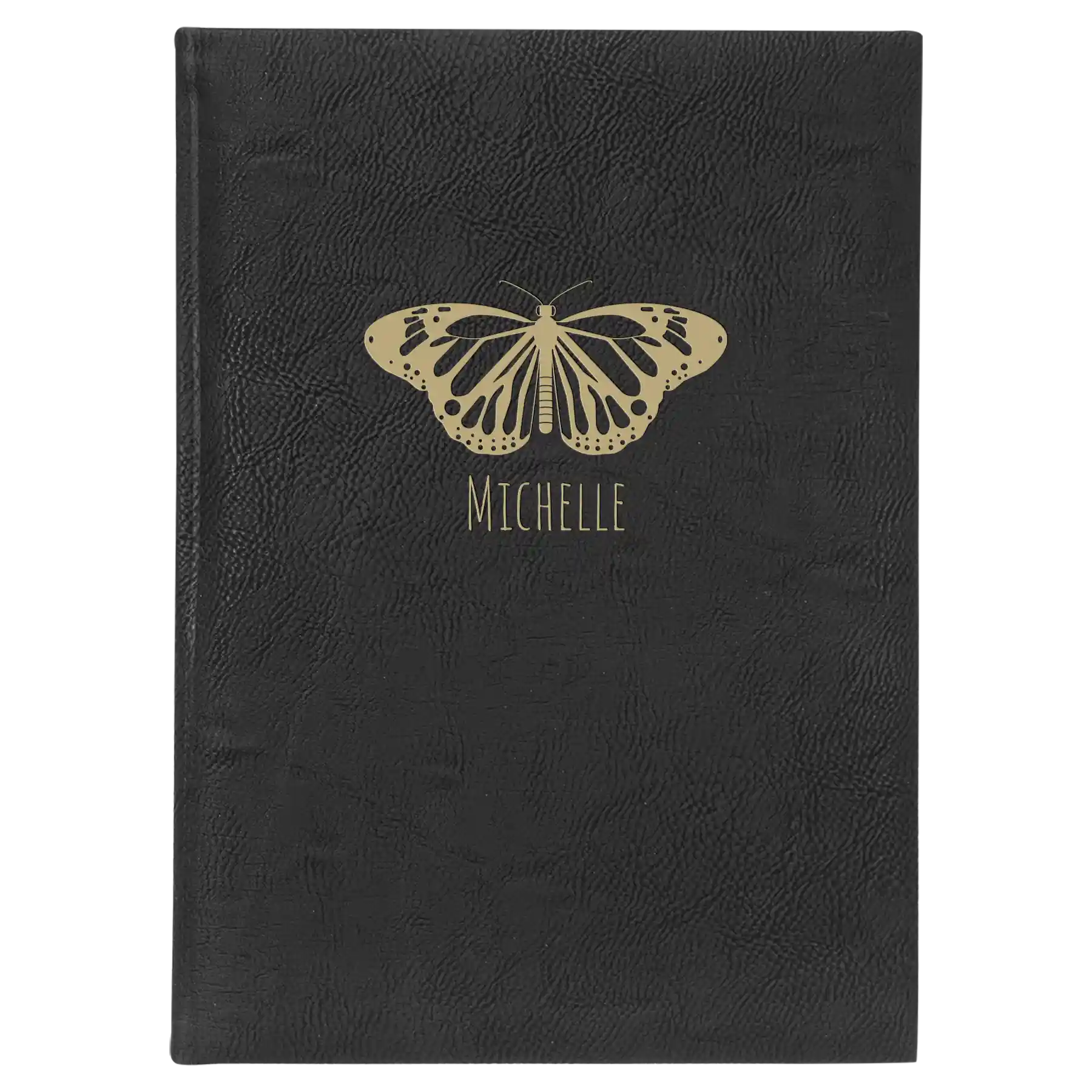 Large black/gold leatherette journal laser etched with 'Butterfly Name' design