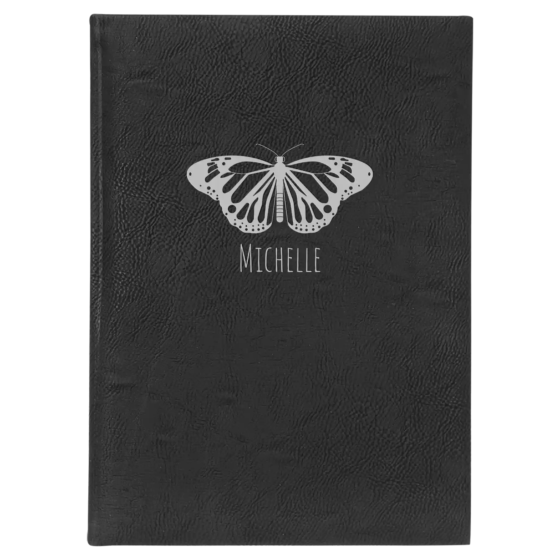 Large black/silver leatherette sketch book laser etched with 'Butterfly Name' design
