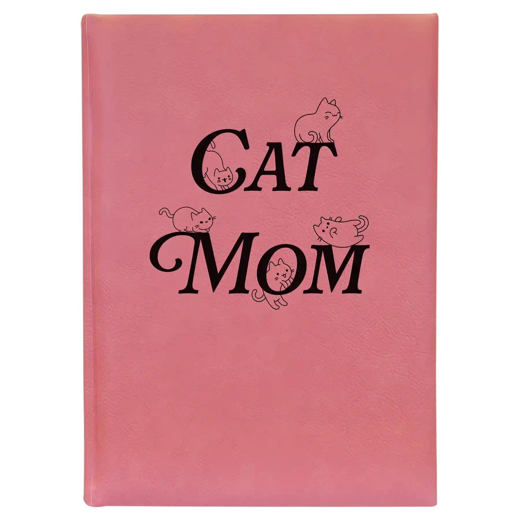 Large pink leatherette sketch book laser etched with 'Cat Mom' design