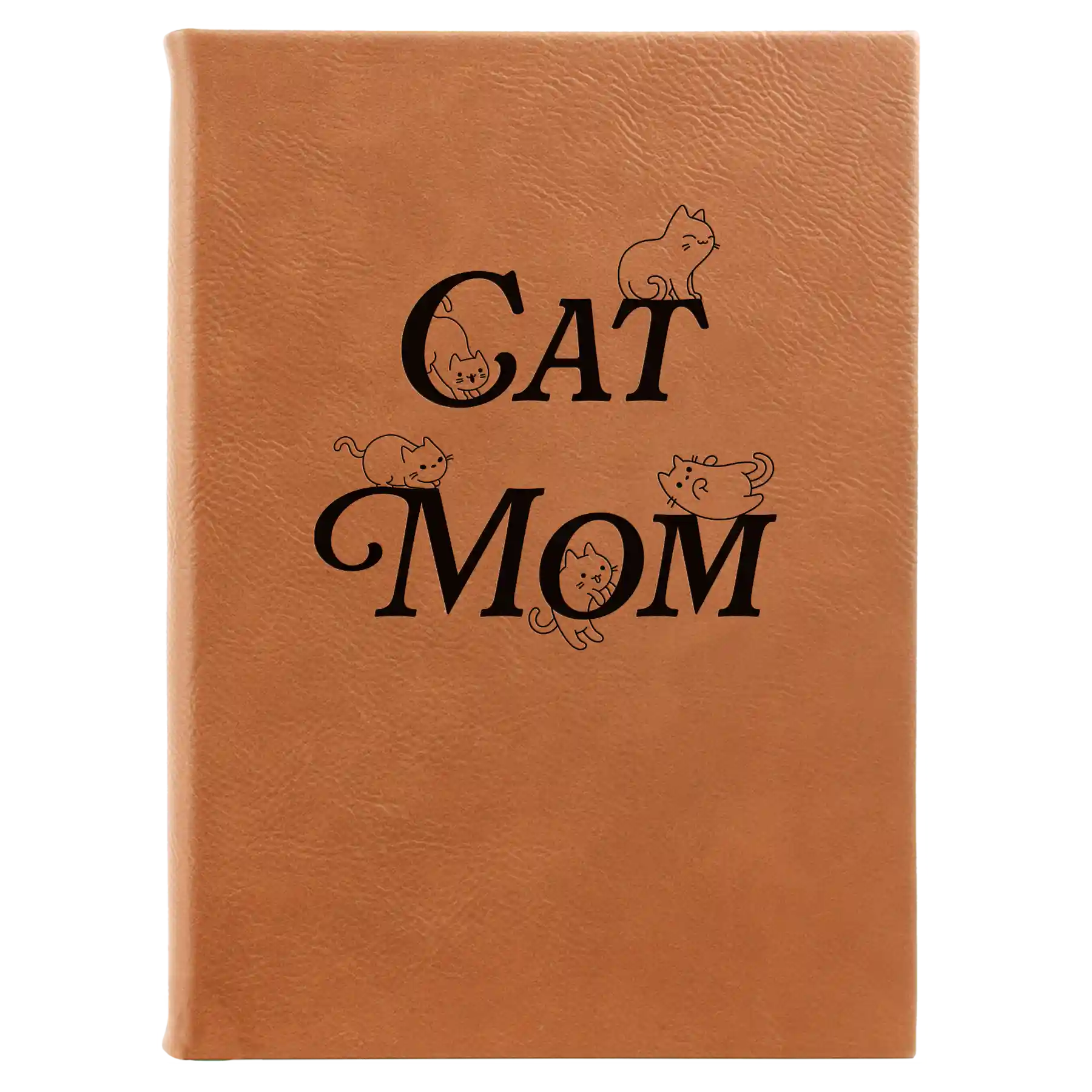 Large rawhide leatherette journal laser etched with 'Cat Mom' design