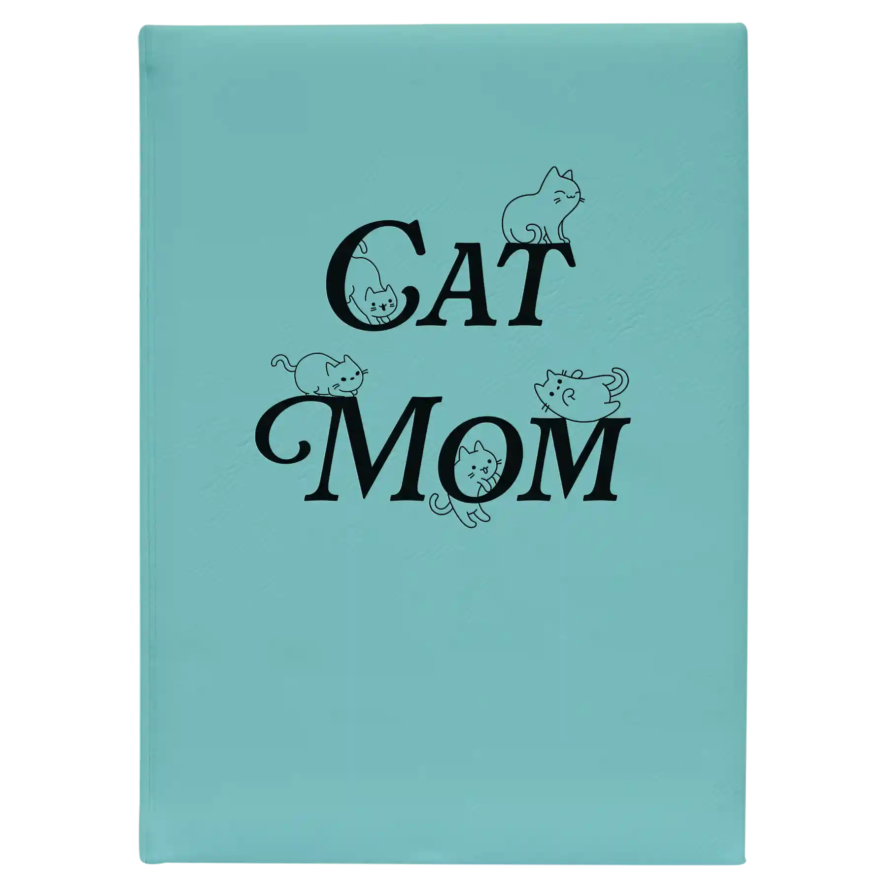 Large teal leatherette journal laser etched with 'Cat Mom' design