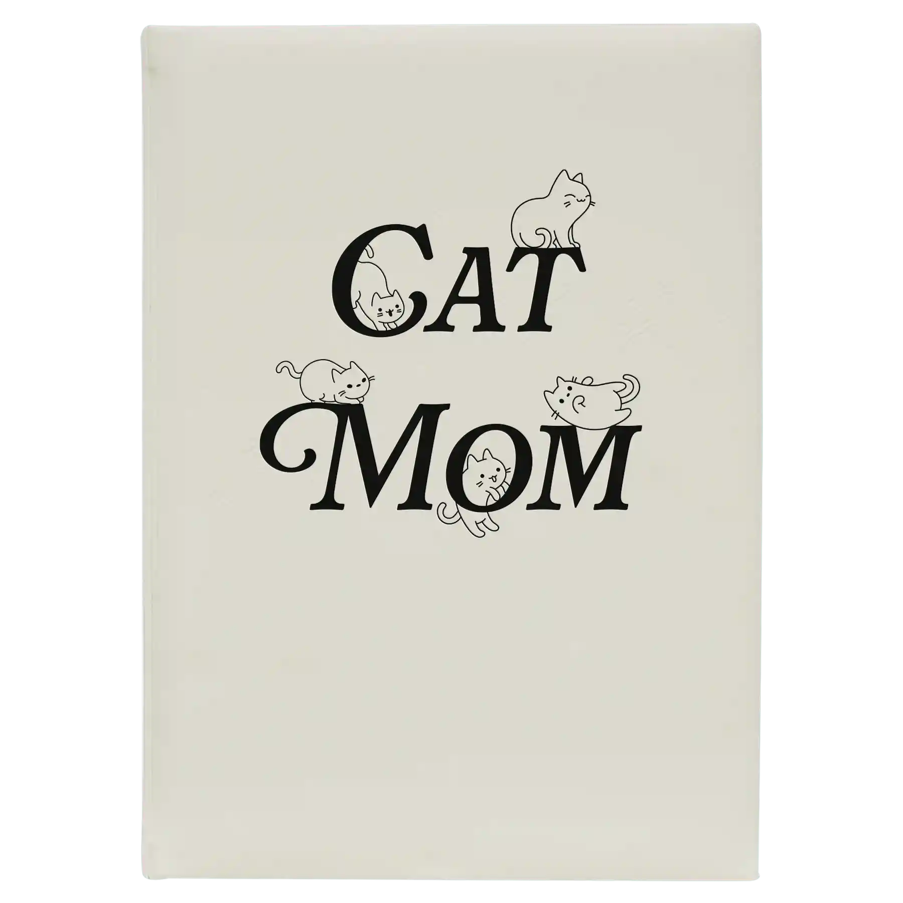 Large white leatherette sketch book laser etched with 'Cat Mom' design