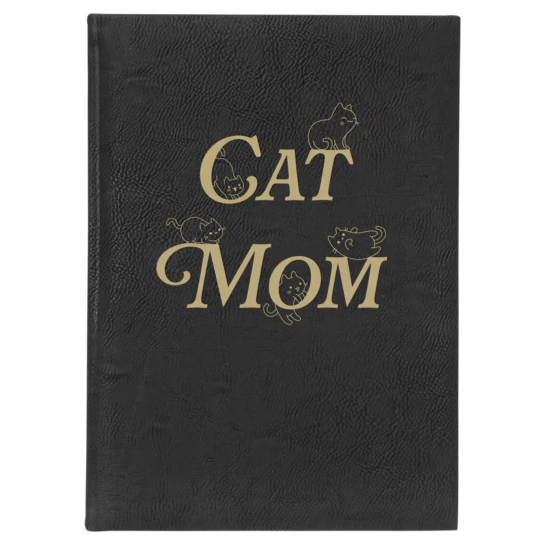 Large black/gold leatherette journal laser etched with 'Cat Mom' design