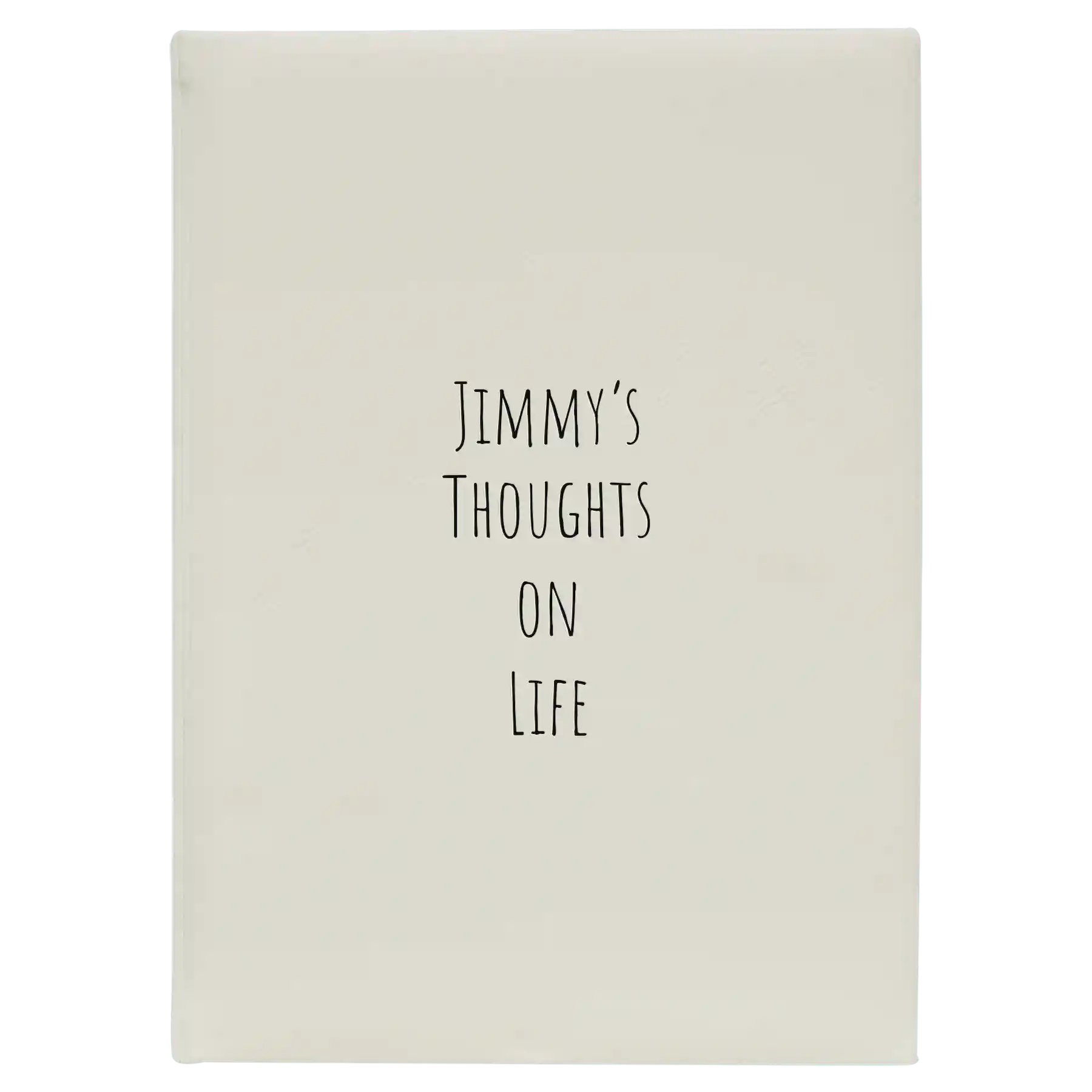Large white leatherette sketch book laser etched with 'Thoughts on Life' design