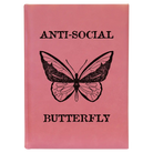 Large pink leatherette journal laser etched with 'Anti-Social Butterfly' design