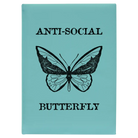Large teal leatherette journal laser etched with 'Anti-Social Butterfly' design
