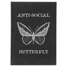 Large black/silver leatherette journal laser etched with 'Anti-Social Butterfly' design