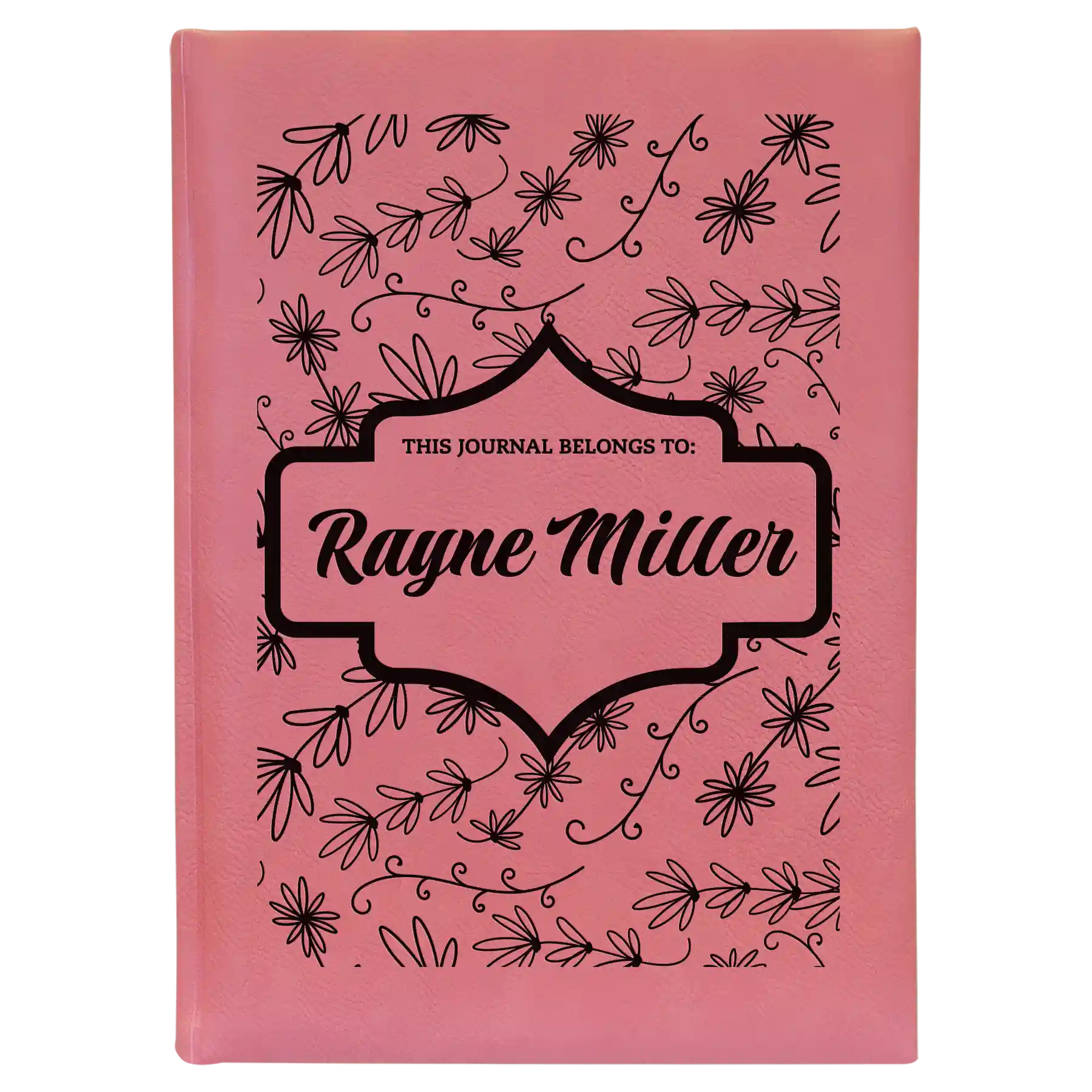 Large pink leatherette journal laser etched with 'This Journal Belongs to' design