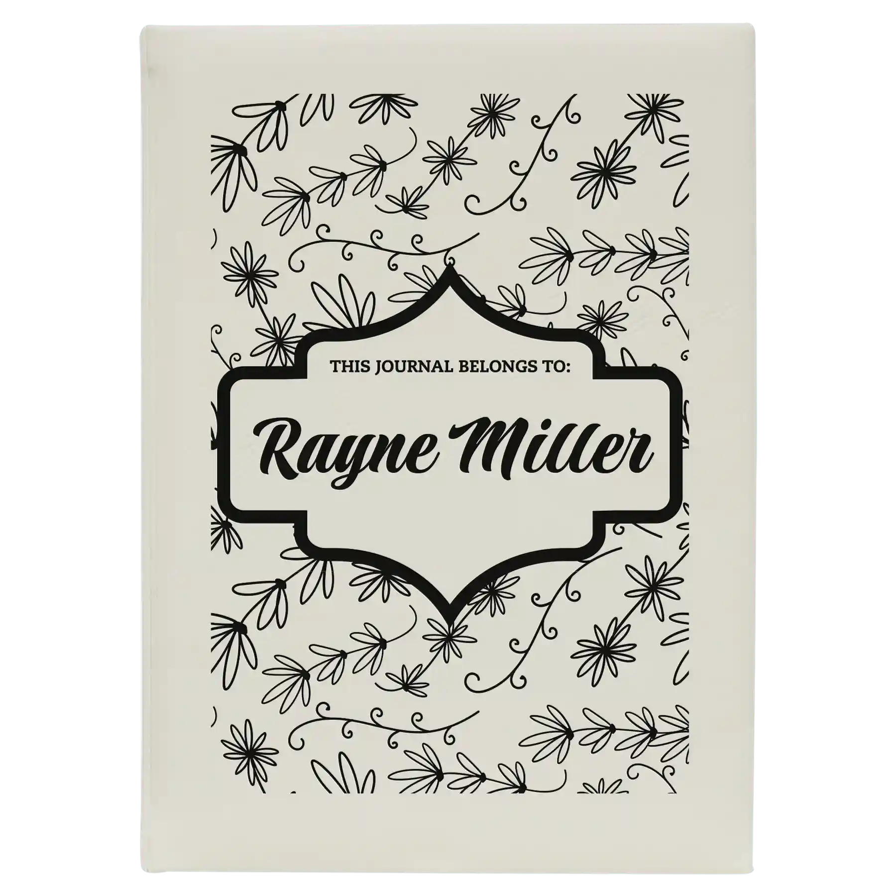 Large white leatherette journal laser etched with 'This Journal Belongs to' design