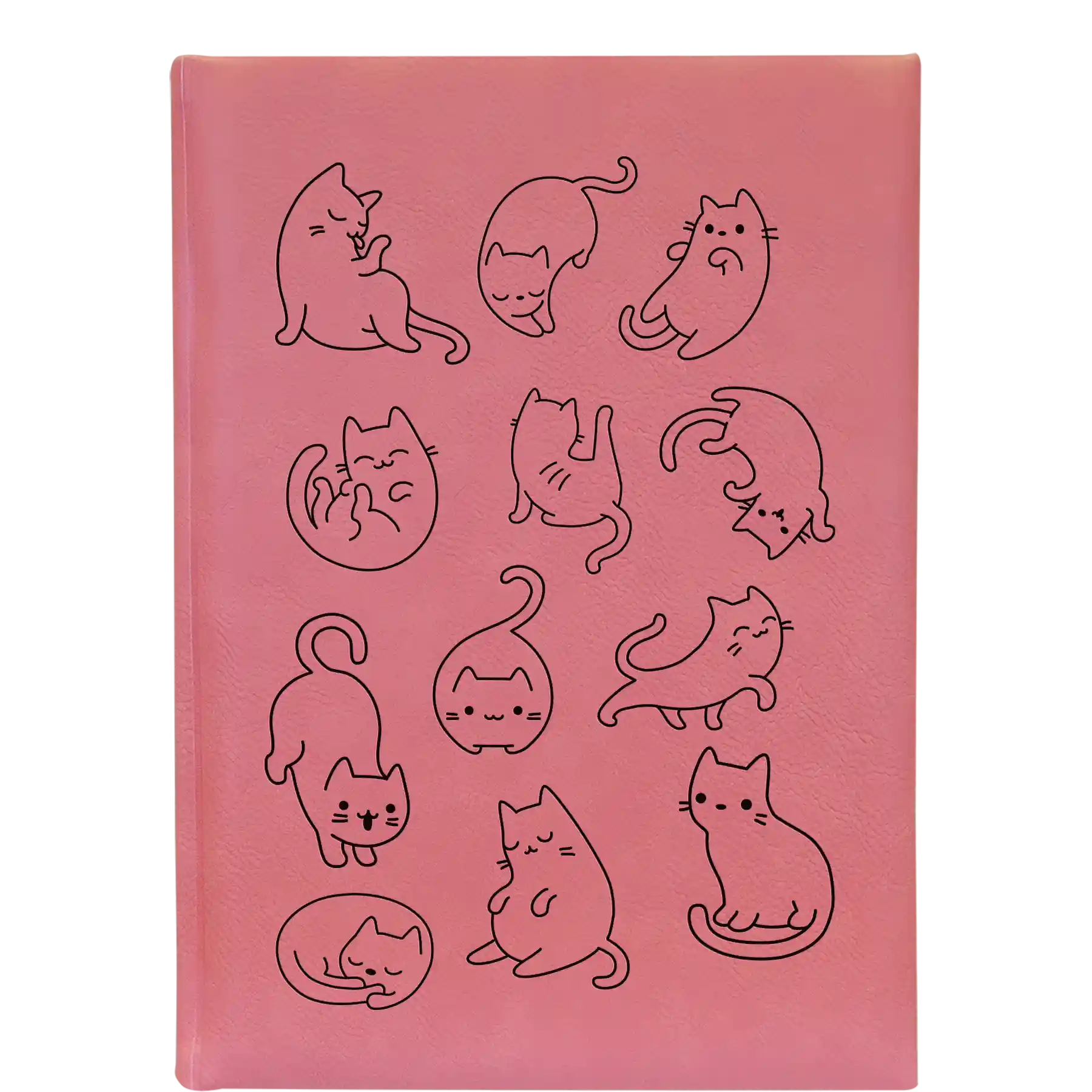 Large pink leatherette sketch book laser etched with 'Multi-Cat' design