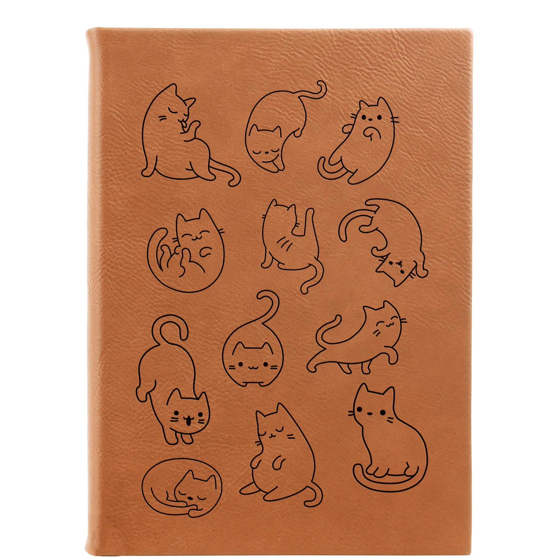 Large rawhide leatherette sketch book laser etched with 'Multi-Cat' design