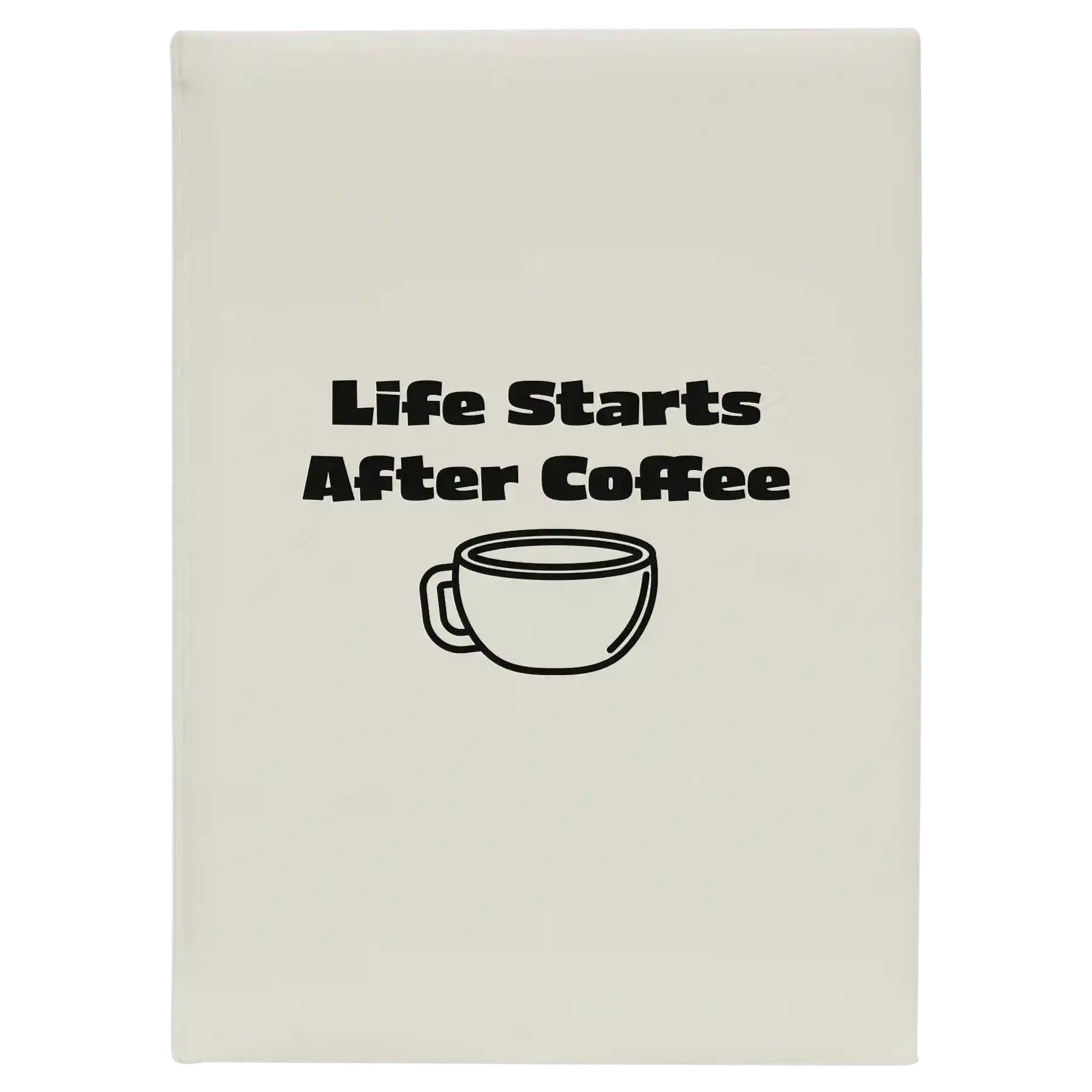 Large white leatherette journal laser etched with 'Life Coffee' design