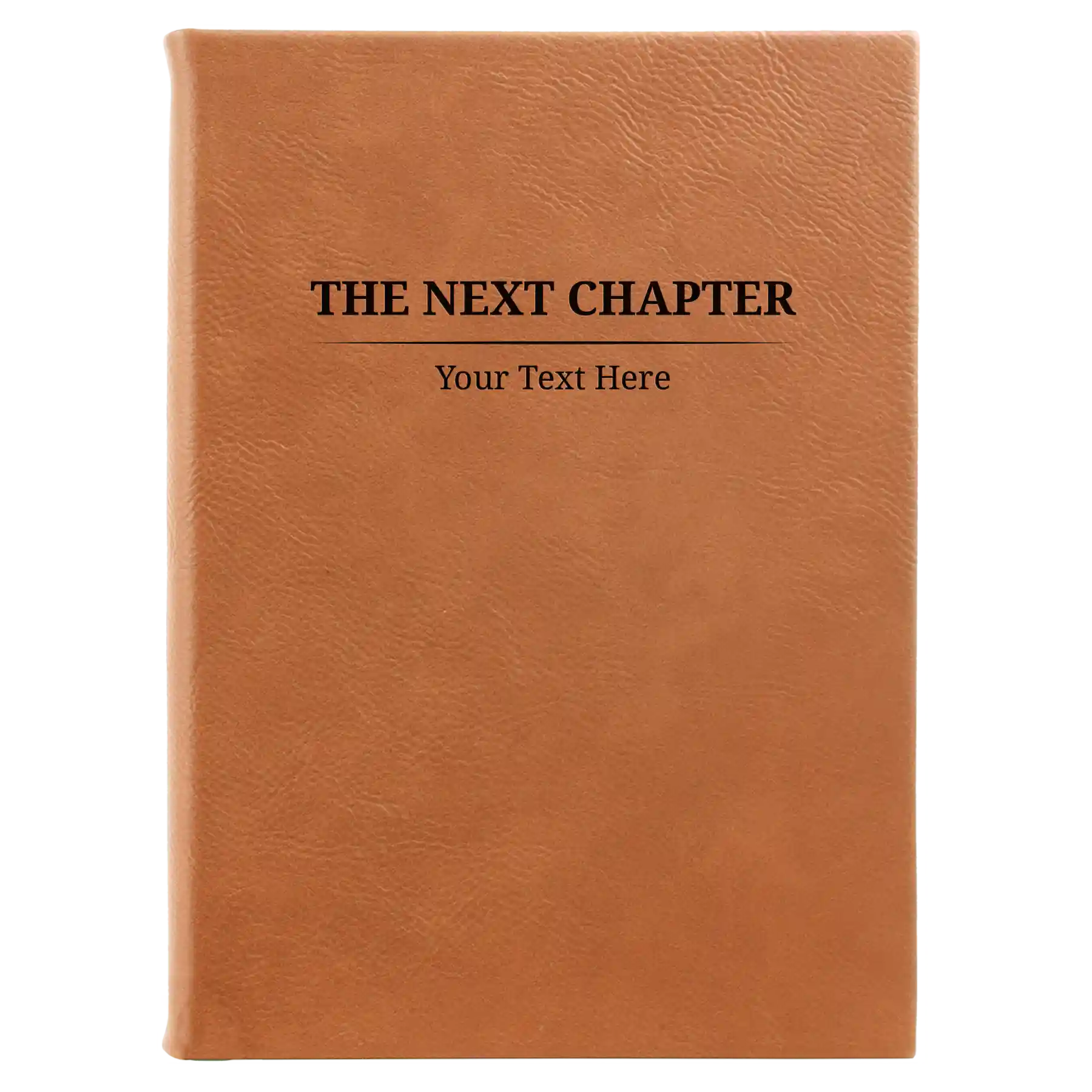 Large rawhide leatherette sketch book laser etched with 'Next Chapter' design