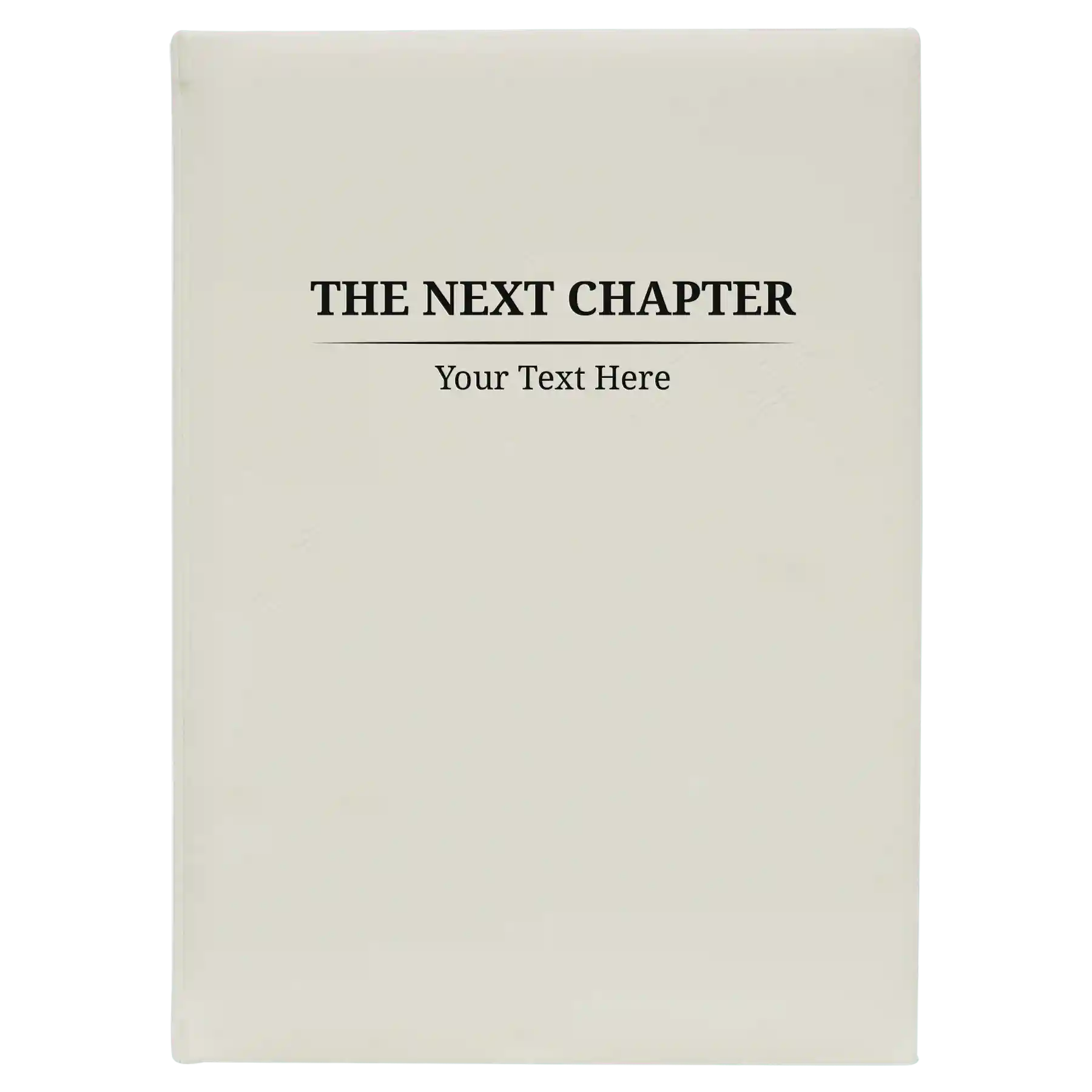 Large white leatherette sketch book laser etched with 'Next Chapter' design