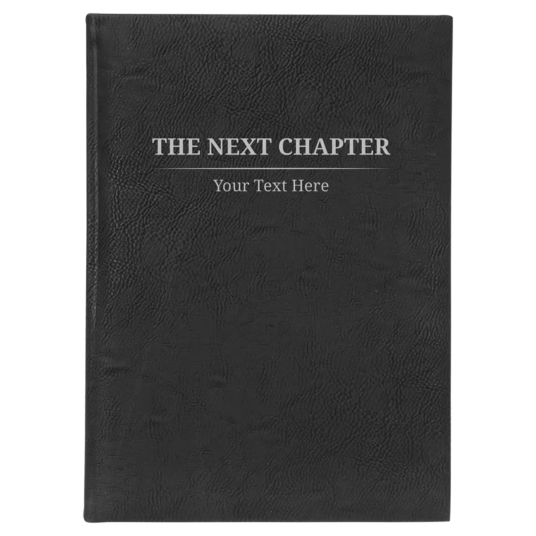 Large black/silver leatherette journal laser etched with 'Next Chapter' design