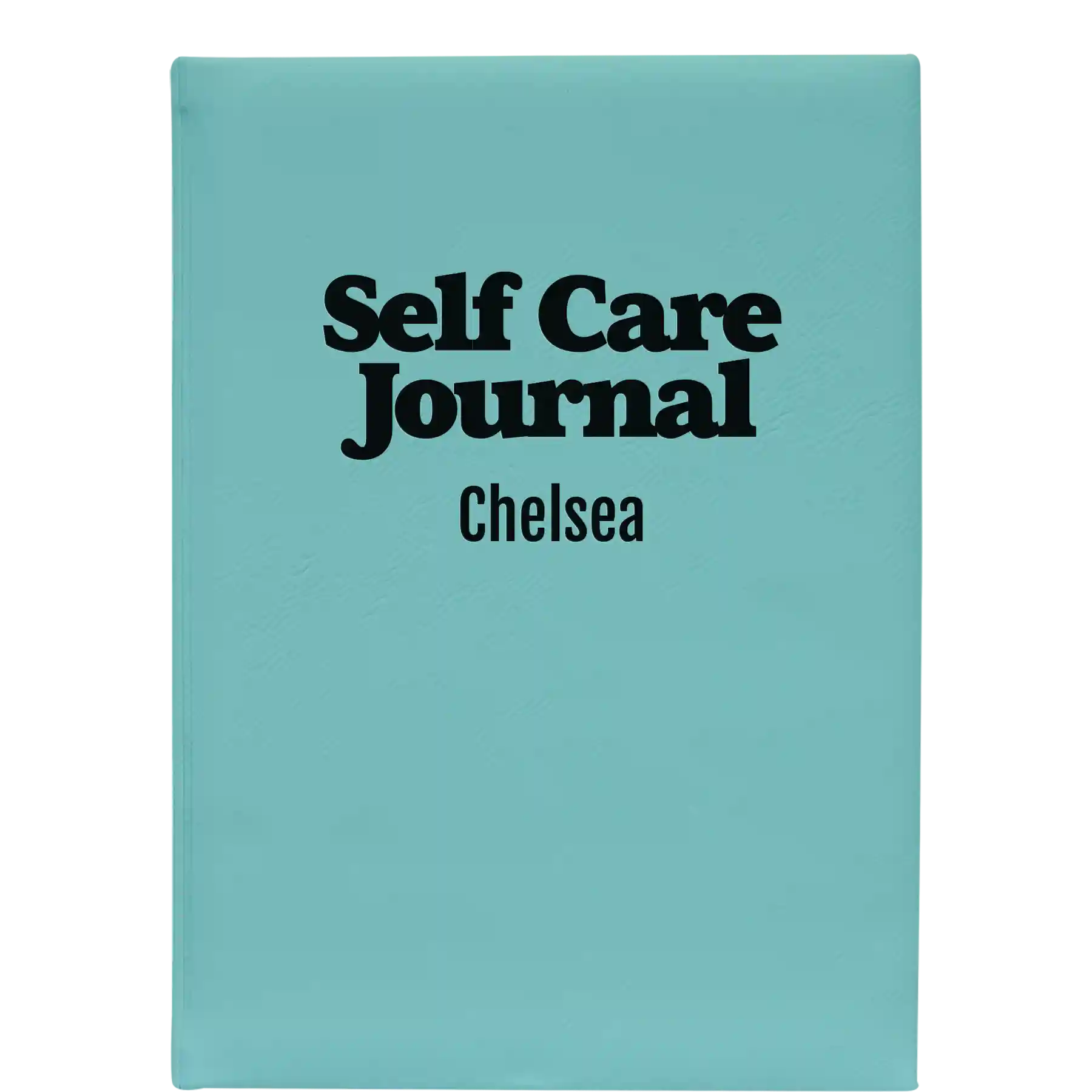 Large teal leatherette sketch book laser etched with 'Self Care' design