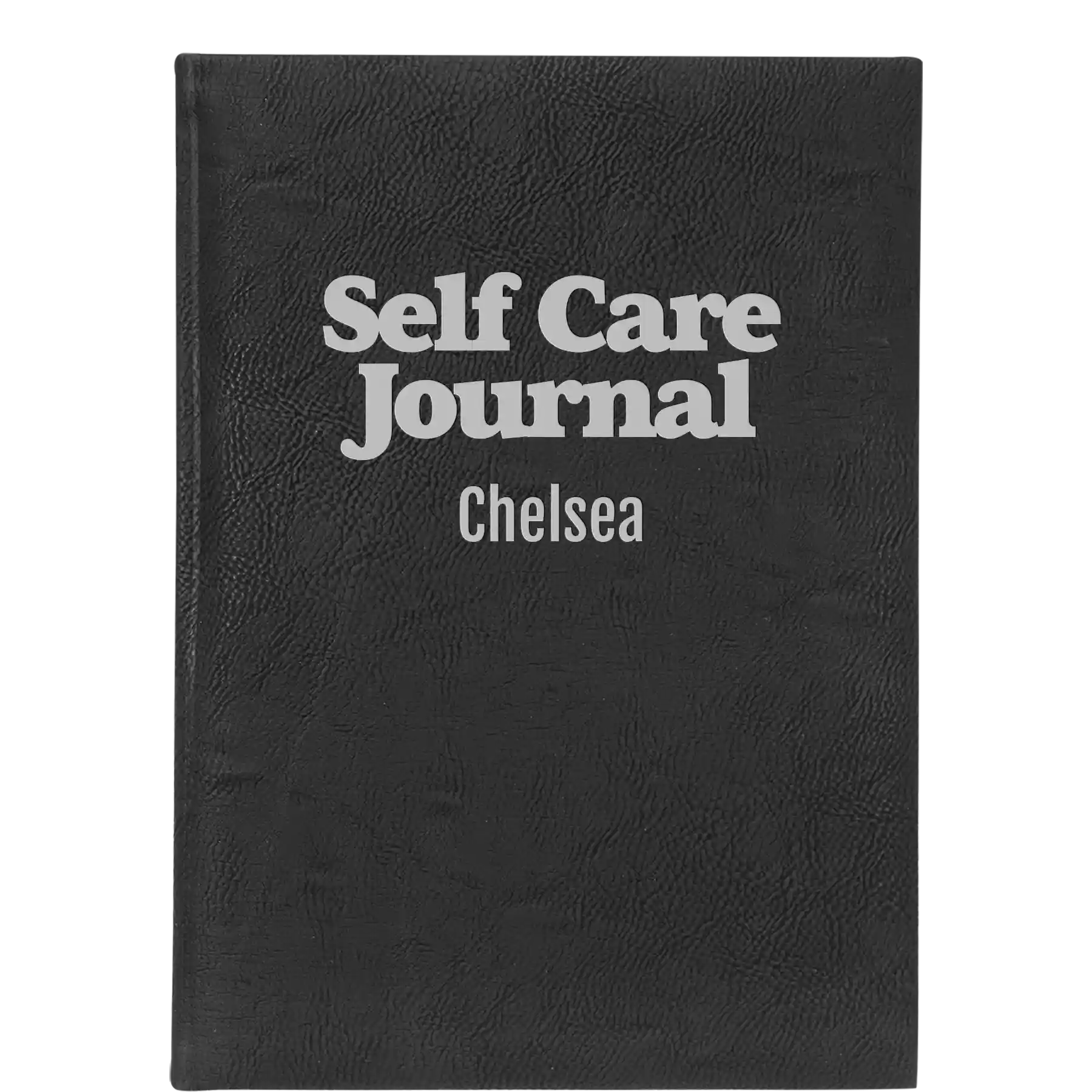 Large black/silver leatherette journal laser etched with 'Self Care' design