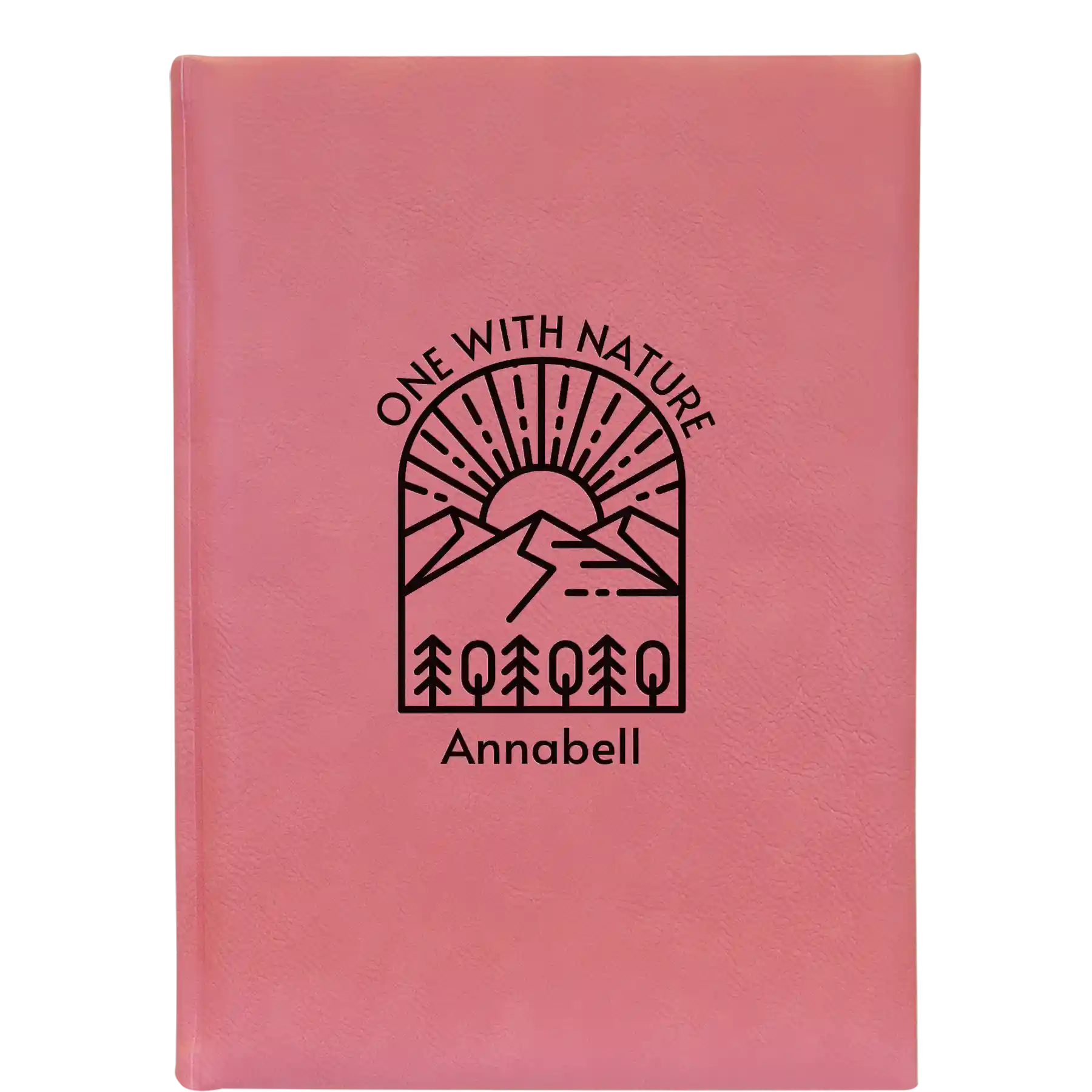 Large pink leatherette journal laser etched with 'One with Nature' design