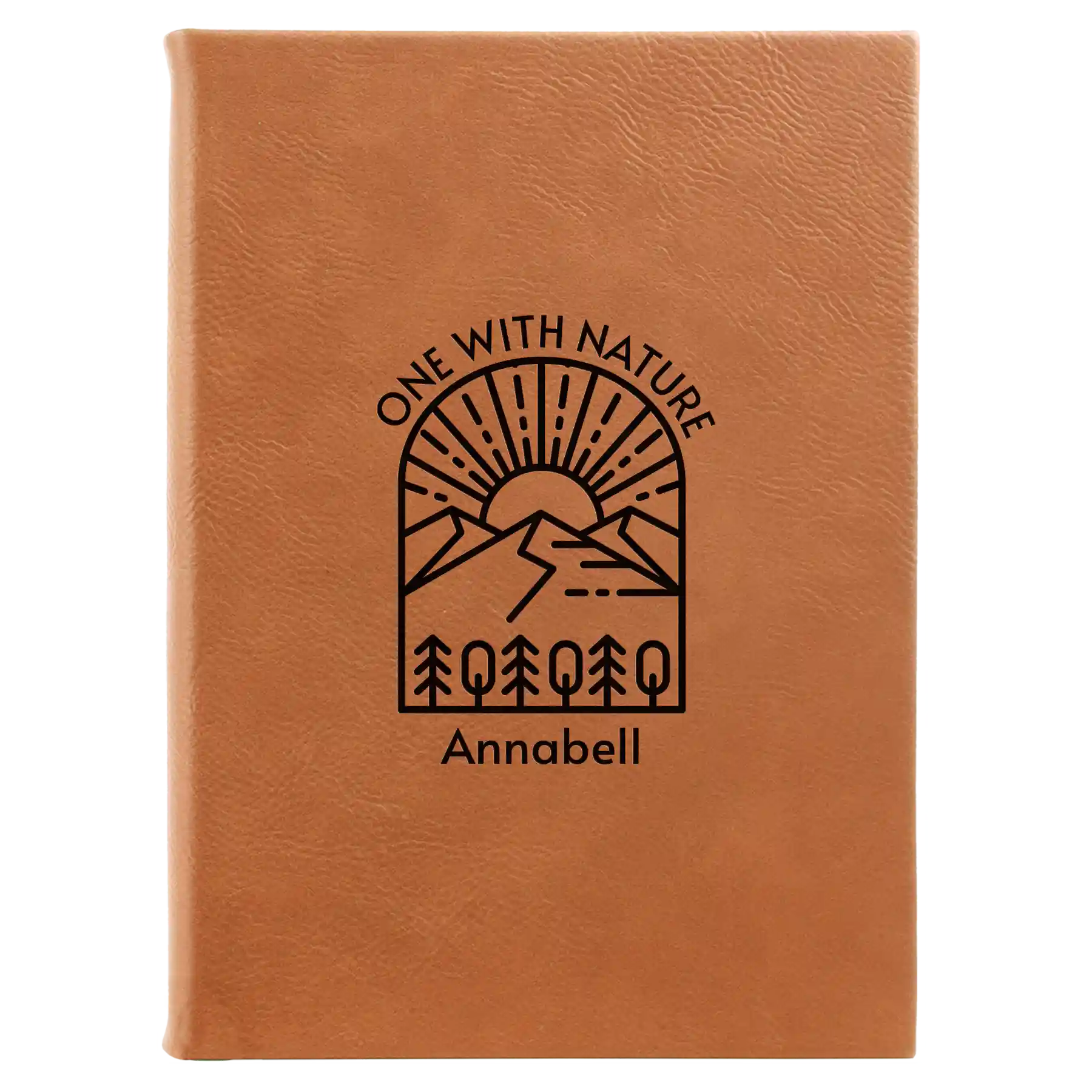 Large rawhide leatherette journal laser etched with 'One with Nature' design