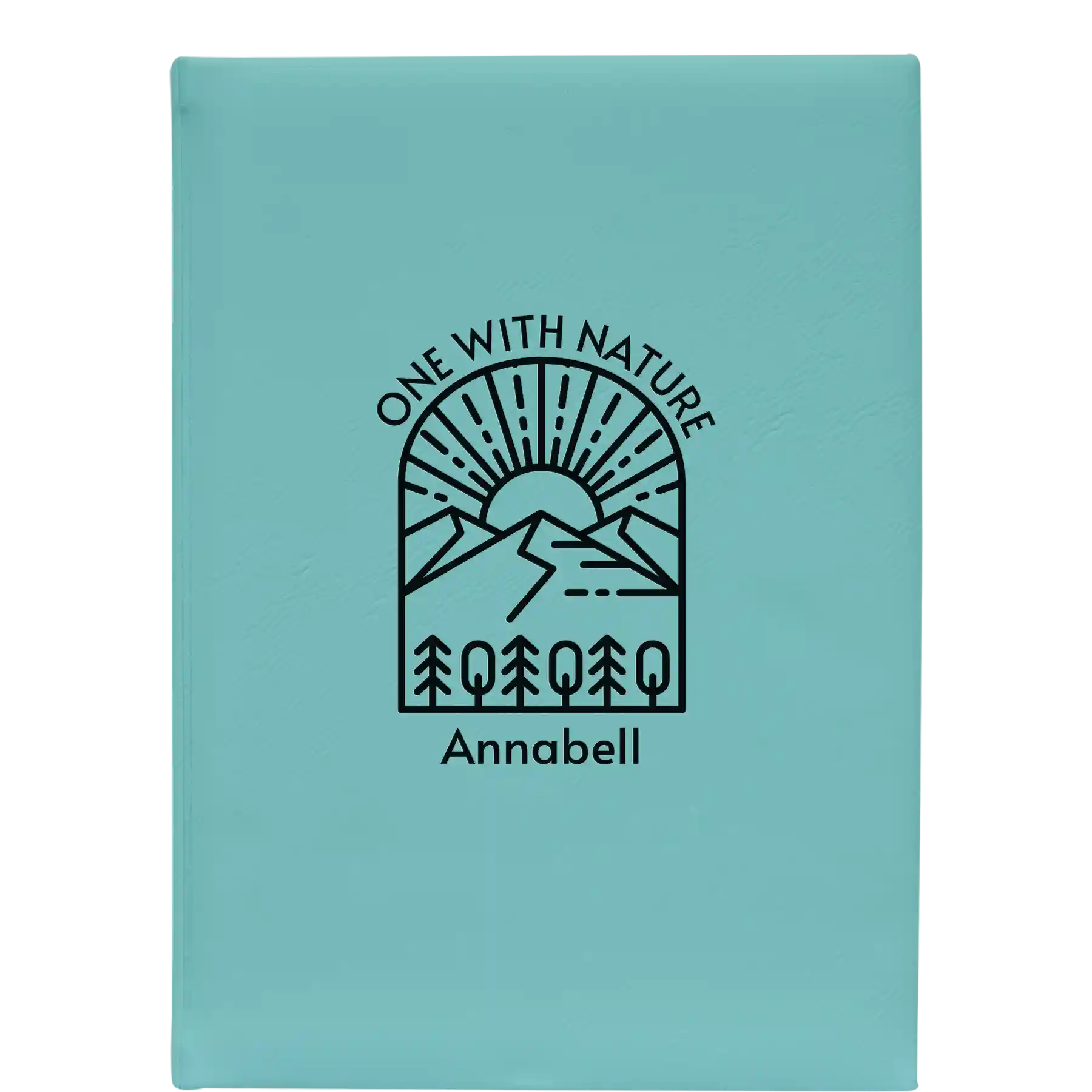 Large teal leatherette journal laser etched with 'One with Nature' design