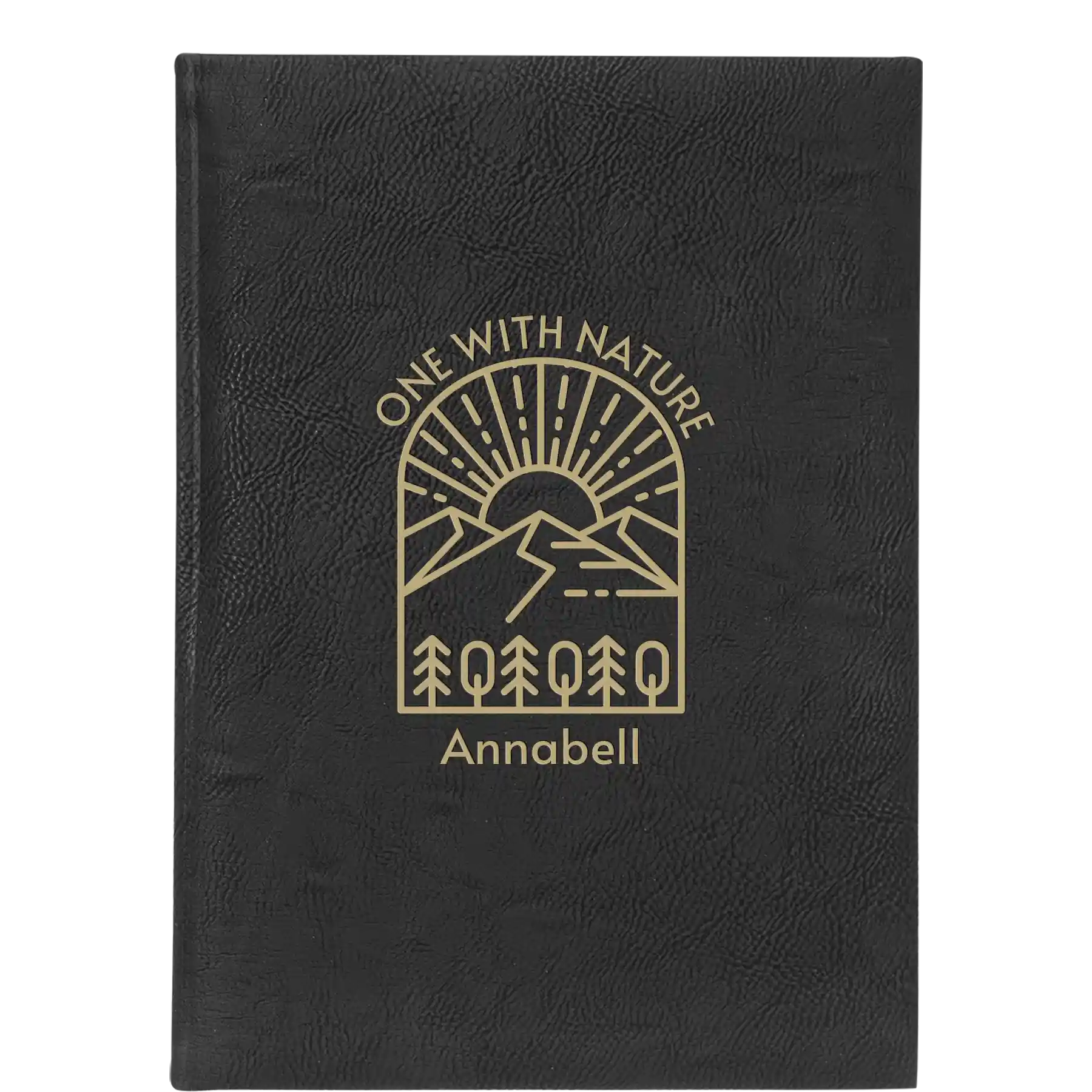 Large black/gold leatherette journal laser etched with 'One with Nature' design
