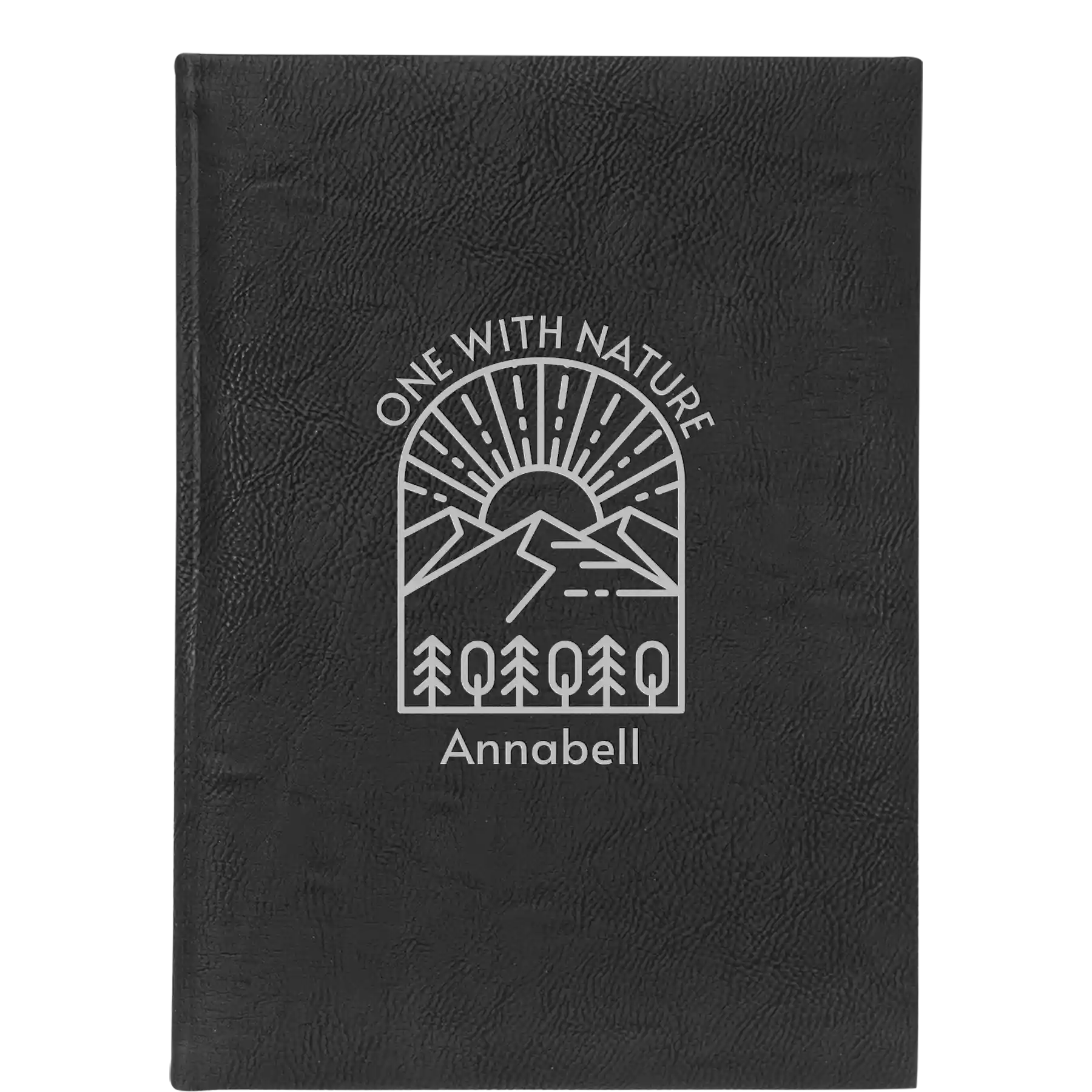 Large black/silver leatherette sketch book laser etched with 'One with Nature' design