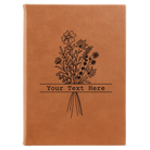 Large rawhide leatherette sketch book laser etched with 'Bouquet Text' design