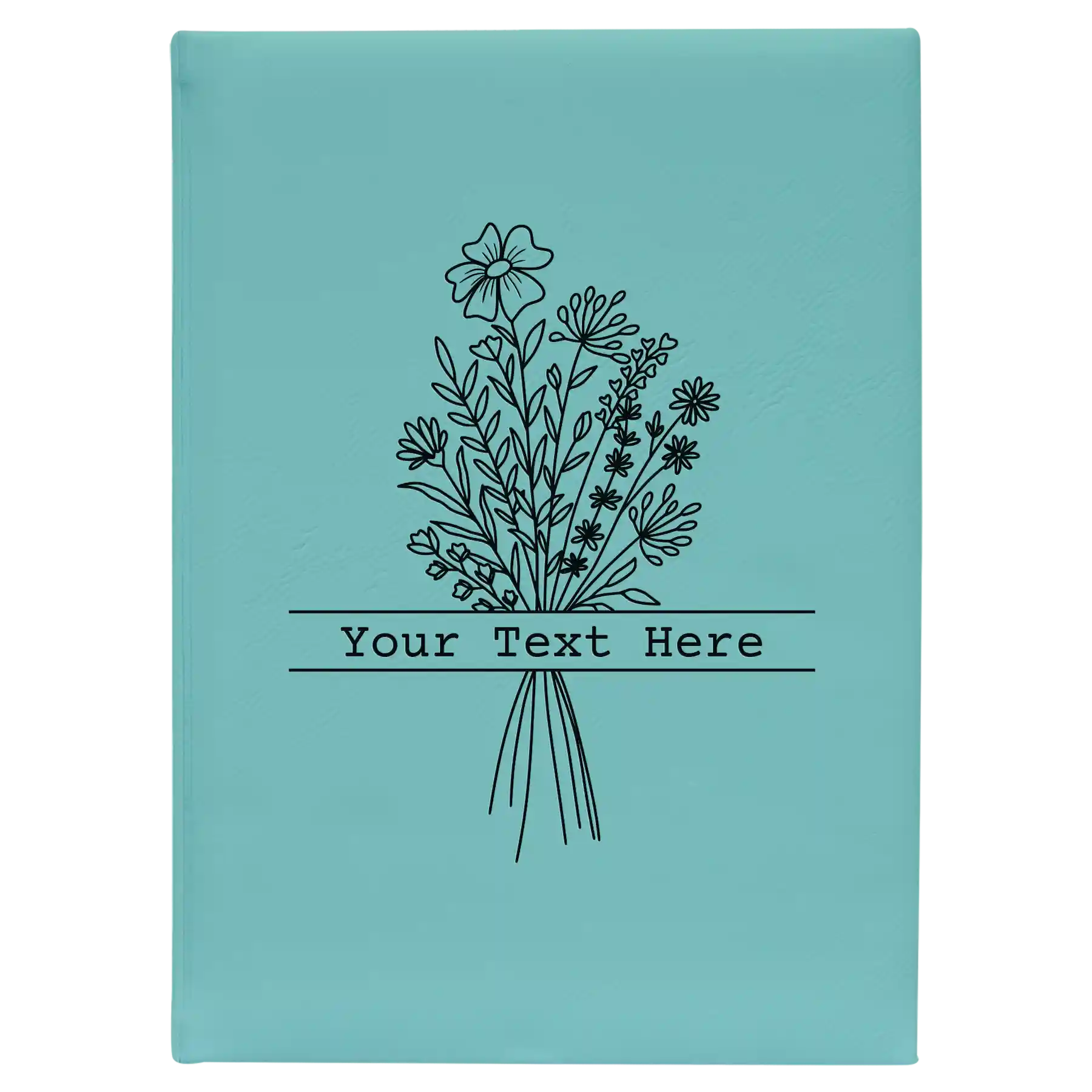 Large teal leatherette journal laser etched with 'Bouquet Text' design