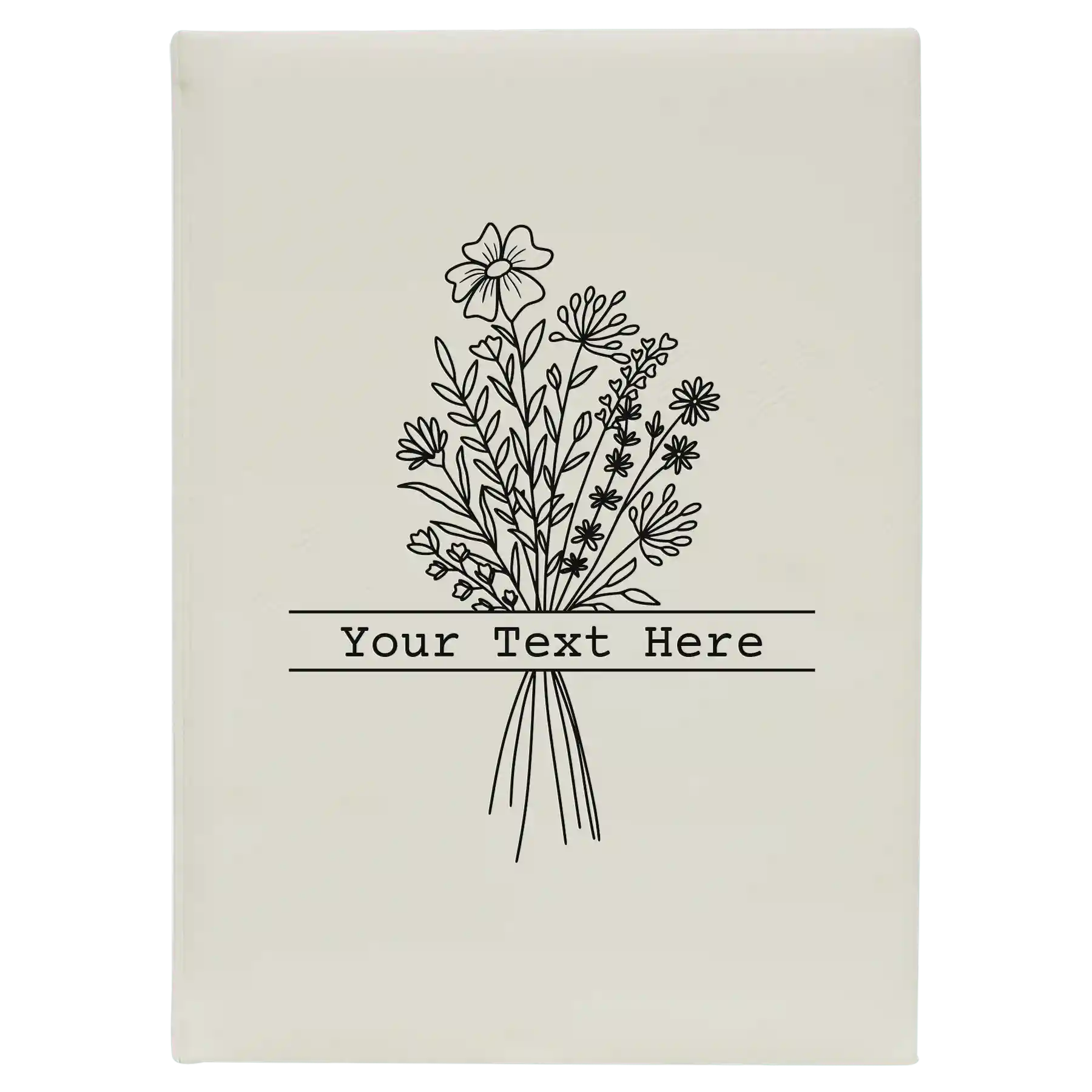 Large white leatherette journal laser etched with 'Bouquet Text' design