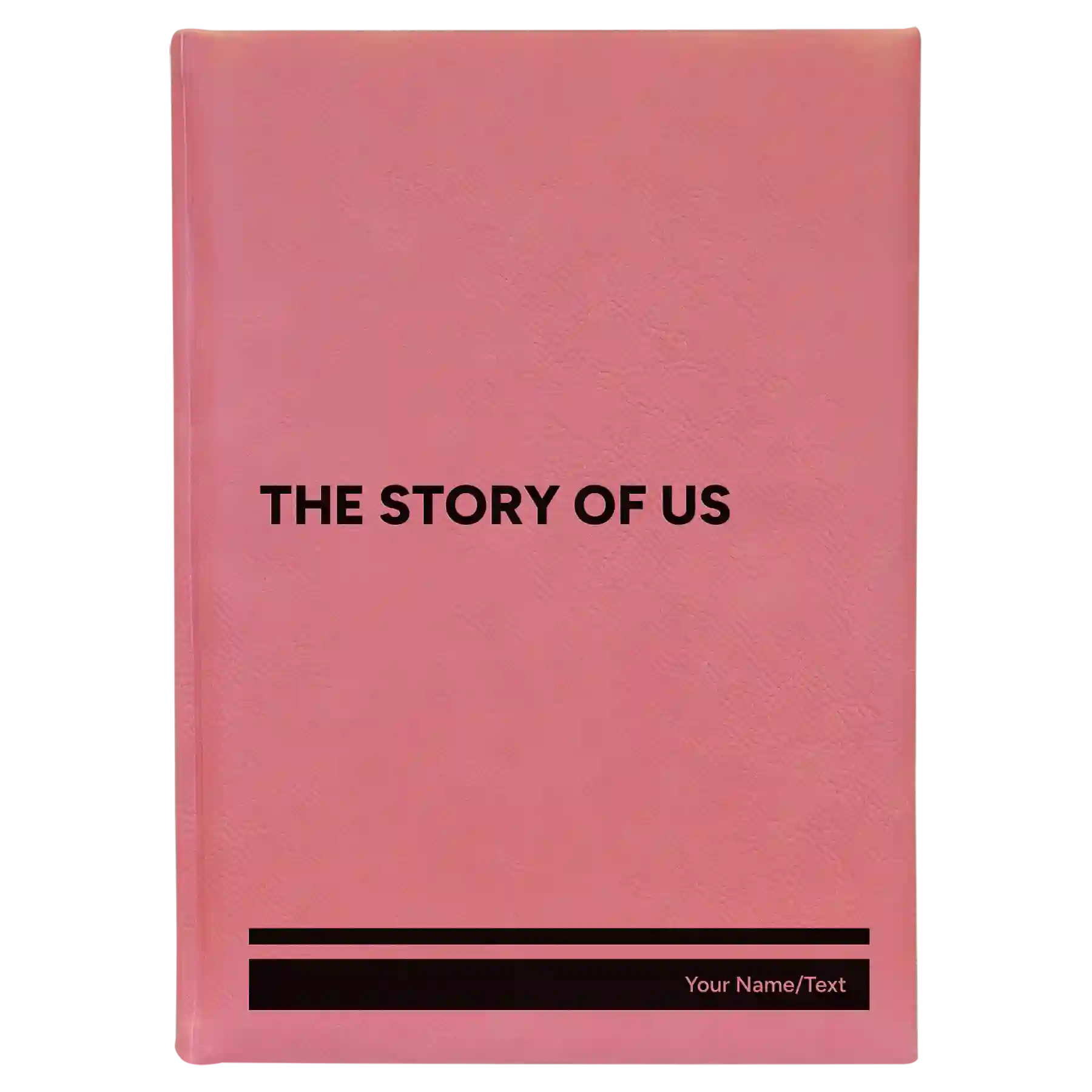 Large pink leatherette sketch book laser etched with 'The Story of Us' design