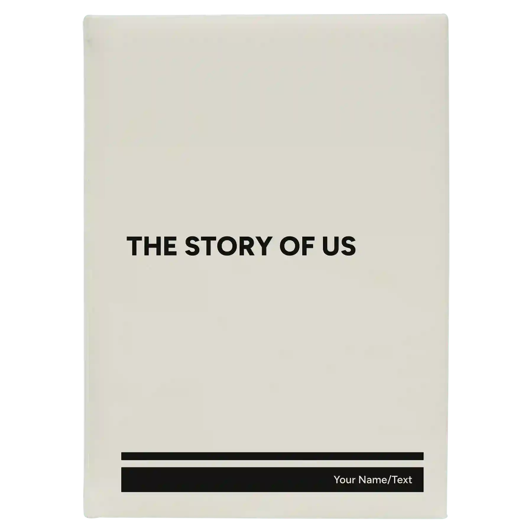 Large white leatherette journal laser etched with 'The Story of Us' design