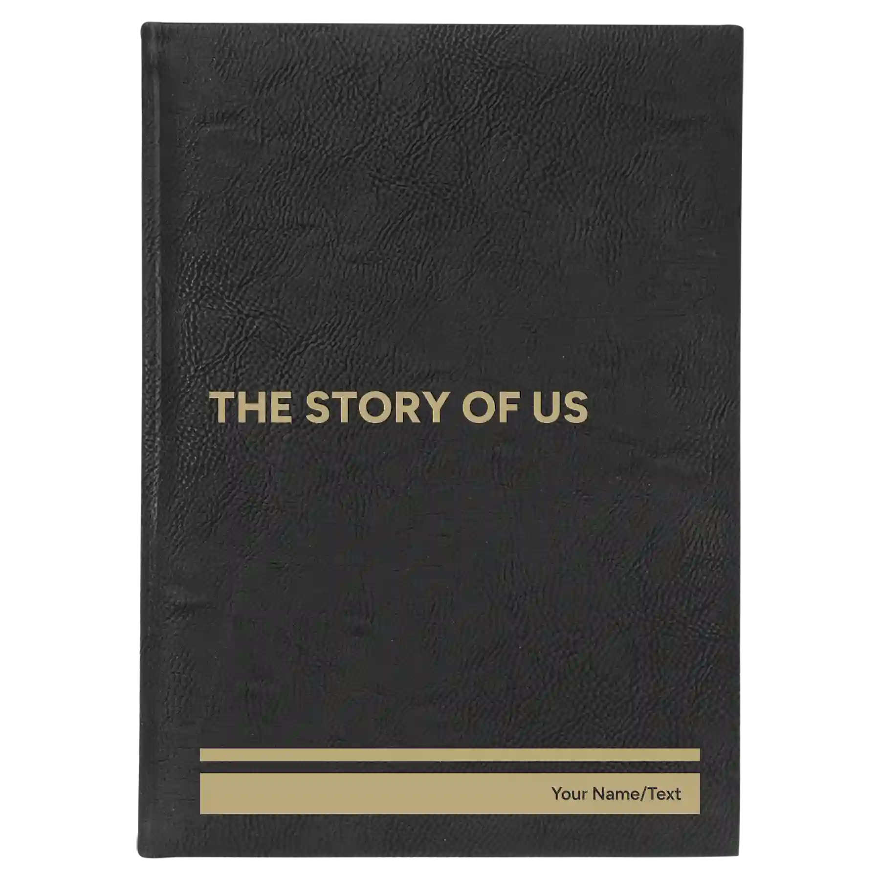 Large black/gold leatherette journal laser etched with 'The Story of Us' design