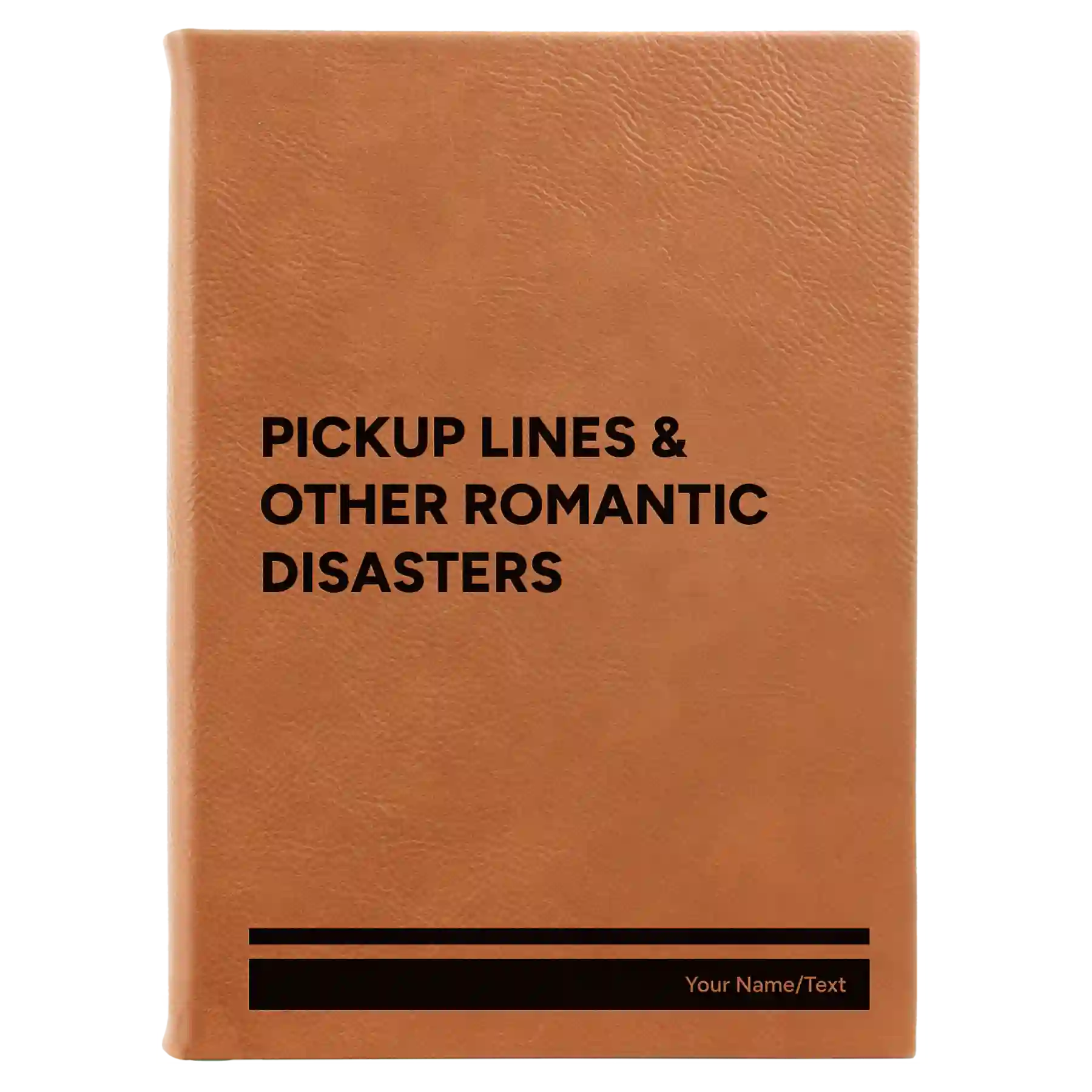 Large rawhide leatherette sketch book laser etched with 'Pickup Lines' design