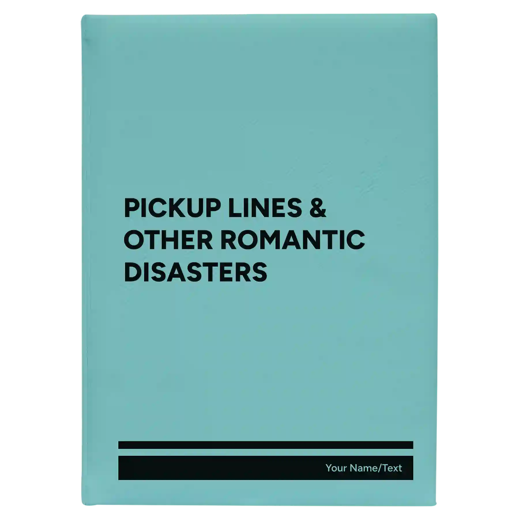 Large teal leatherette sketch book laser etched with 'Pickup Lines' design