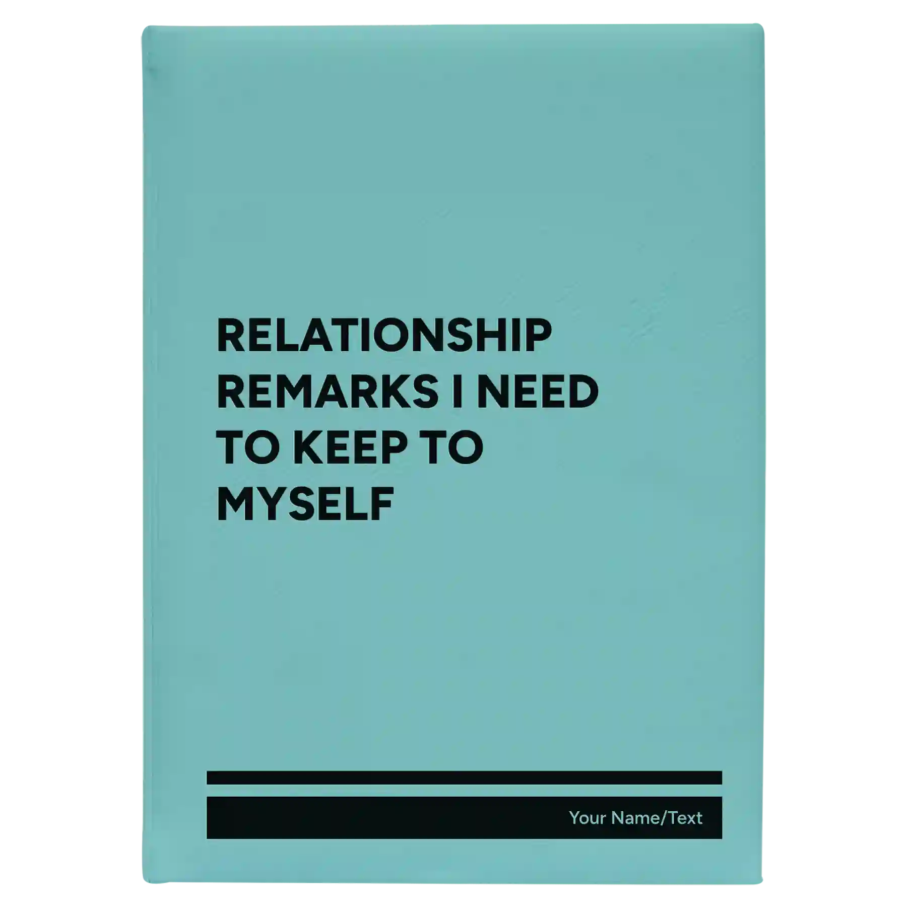 Large teal leatherette journal laser etched with 'Relationship Remarks' design