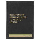Large black/gold leatherette journal laser etched with 'Relationship Remarks' design