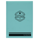 Large teal leatherette sketch book laser etched with 'I'm Coming to the Cottage (Maple Leaf)' design