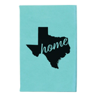 Small teal leatherette sketch book laser etched with 'Texas Home' design
