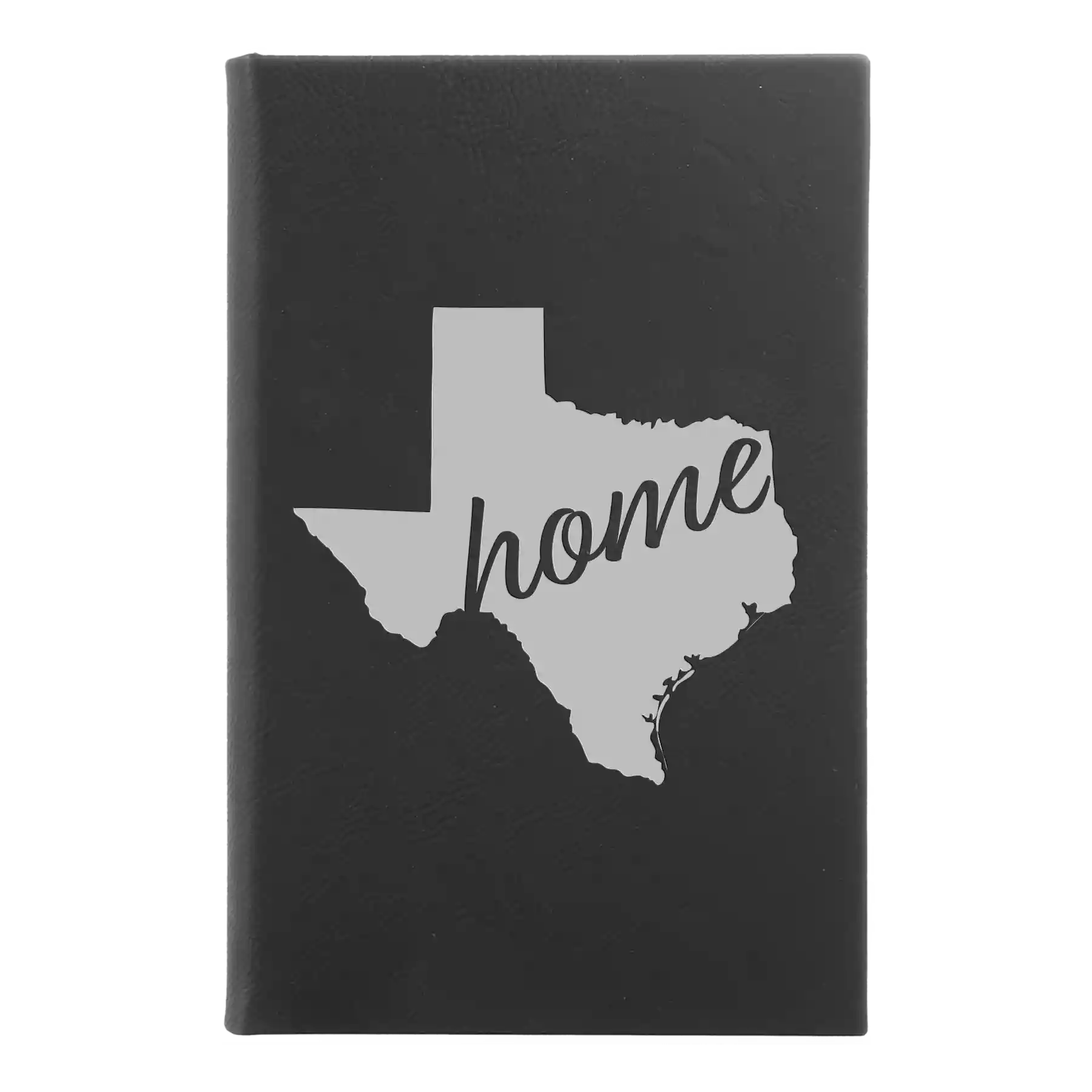 Small black/silver leatherette sketch book laser etched with 'Texas Home' design