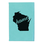 Small teal leatherette journal laser etched with 'Wisconsin Home' design