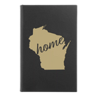 Small black/gold leatherette sketch book laser etched with 'Wisconsin Home' design