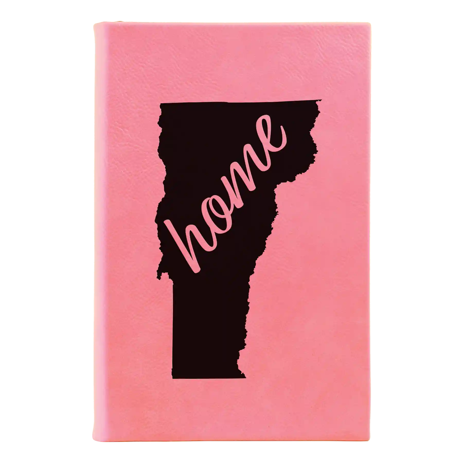 Small pink leatherette journal laser etched with 'Vermont Home' design