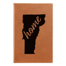 Small rawhide leatherette sketch book laser etched with 'Vermont Home' design