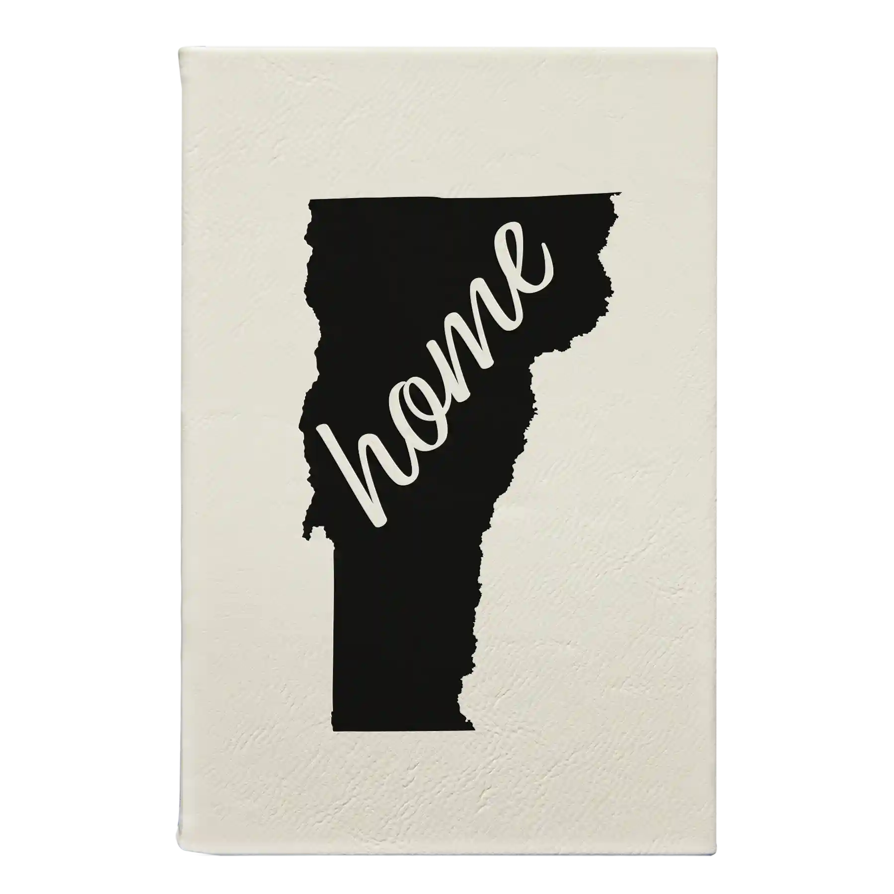 Small white leatherette journal laser etched with 'Vermont Home' design