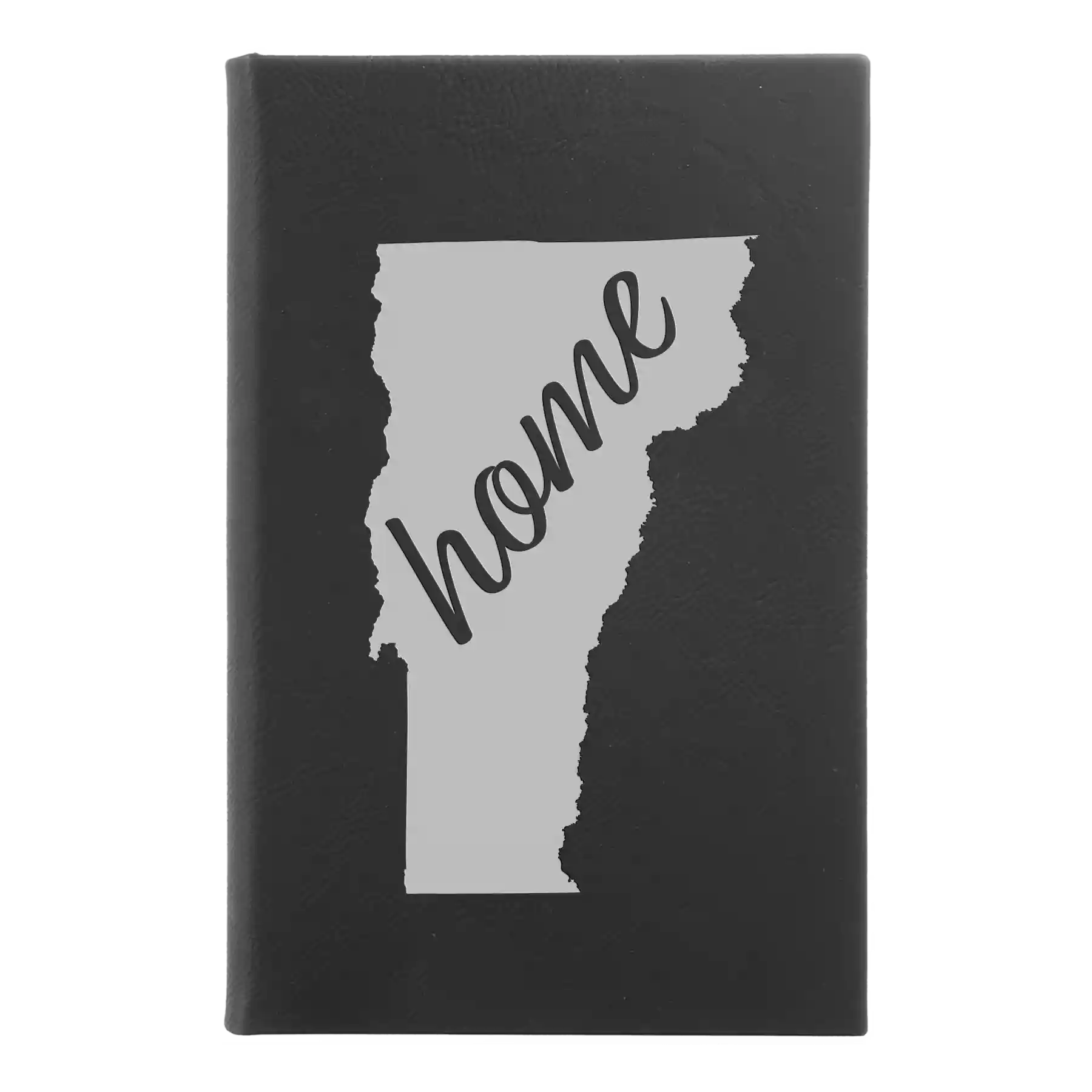 Small black/silver leatherette journal laser etched with 'Vermont Home' design