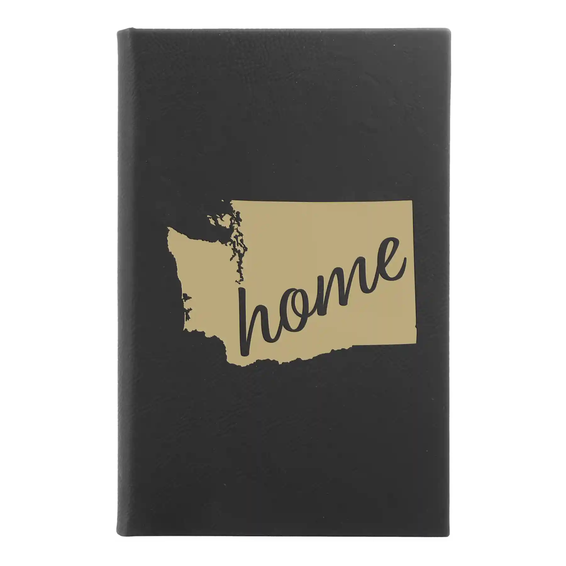 Small black/gold leatherette sketch book laser etched with 'Washington Home' design