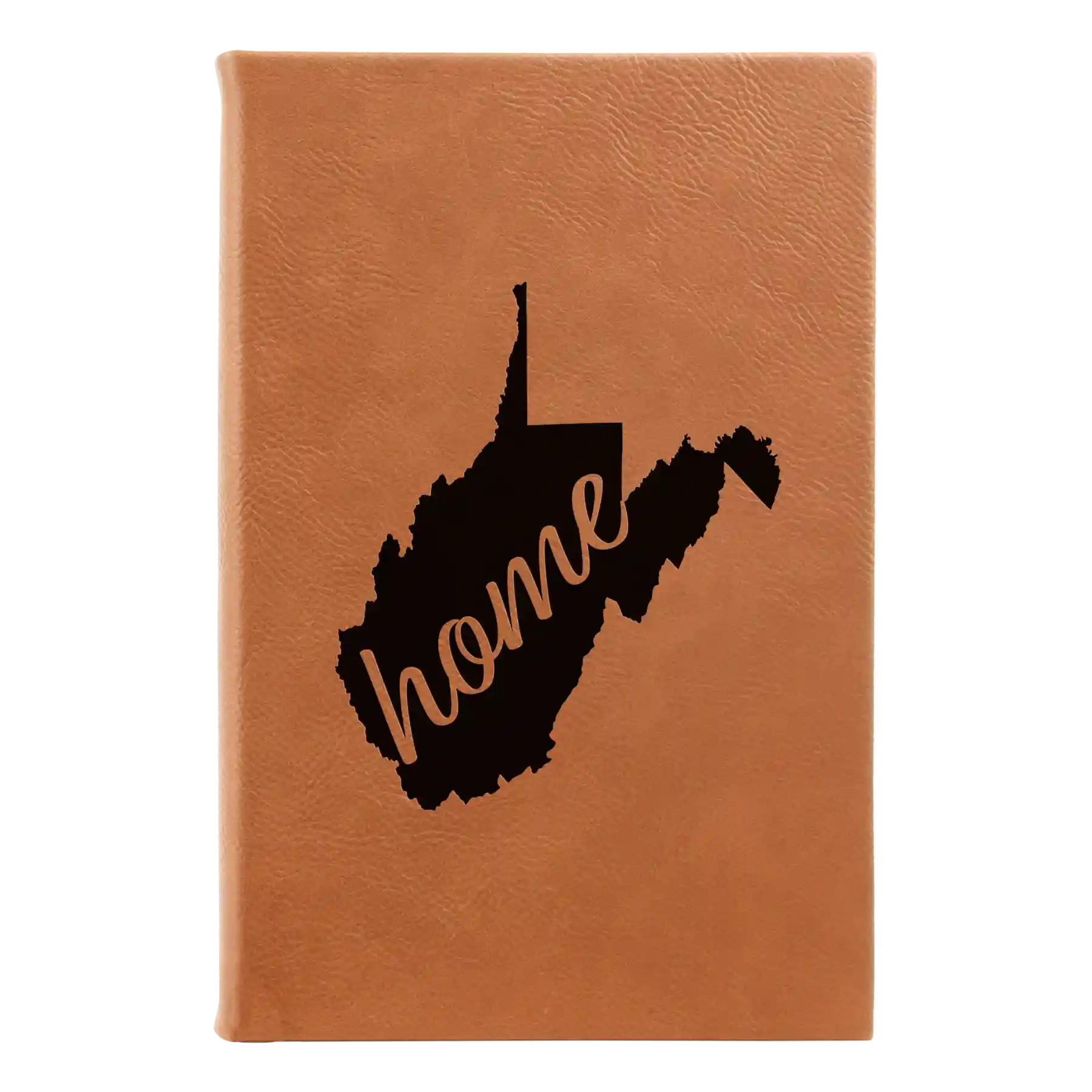 Small rawhide leatherette sketch book laser etched with 'West Virginia Home' design